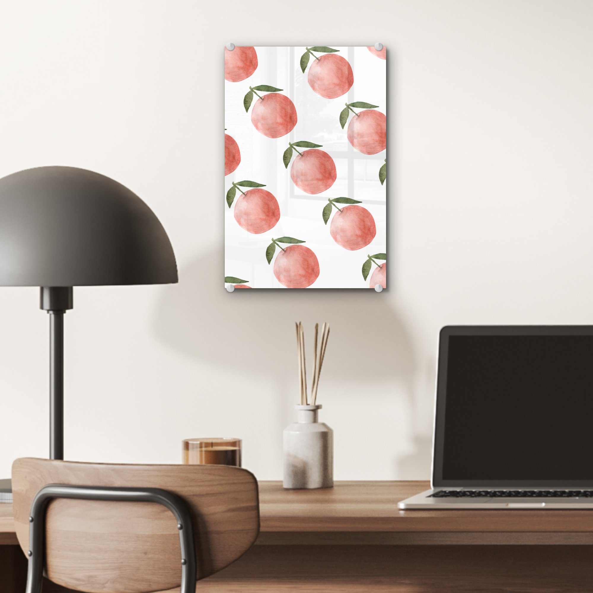 Weiß, MuchoWow - auf Wandbild Obst Foto - Glas auf (1 Glas Wanddekoration - Acrylglasbild Äpfel Bilder St), - - Glasbilder