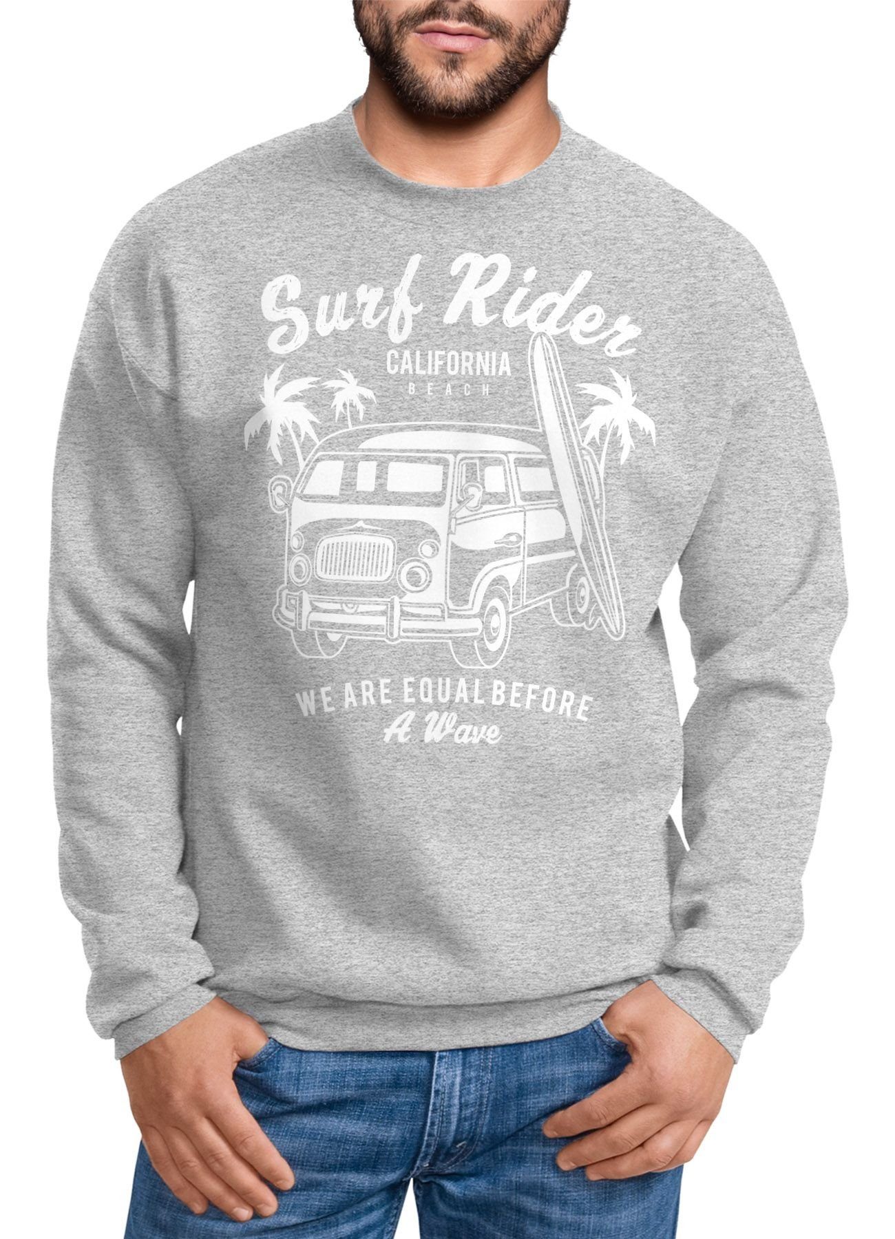 Neverless Sweatshirt Herren Sweatshirt Bus Surfing Retro Pullover Männer Neverless® grau