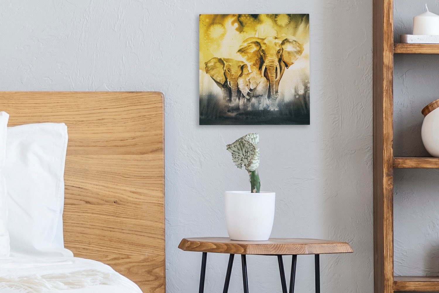 Leinwand St), für Elefant Familie OneMillionCanvasses® - Aquarell, - Bilder Wohnzimmer Schlafzimmer (1 Leinwandbild