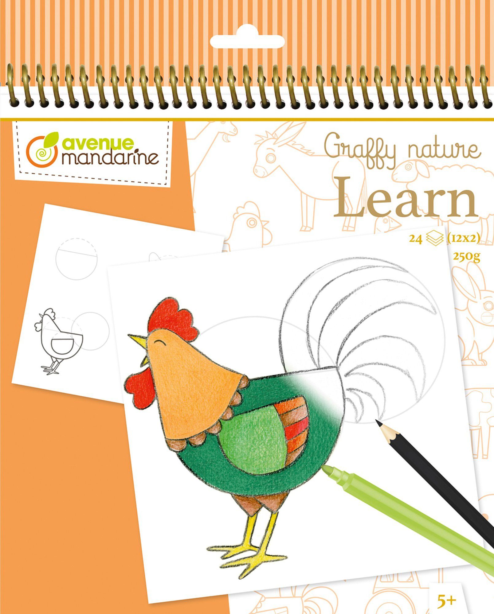 Avenue Mandarine Malvorlage Spiralbuch Zeichnen lernen Graffy Nature Der Bauer, 12 x 2 Modelle