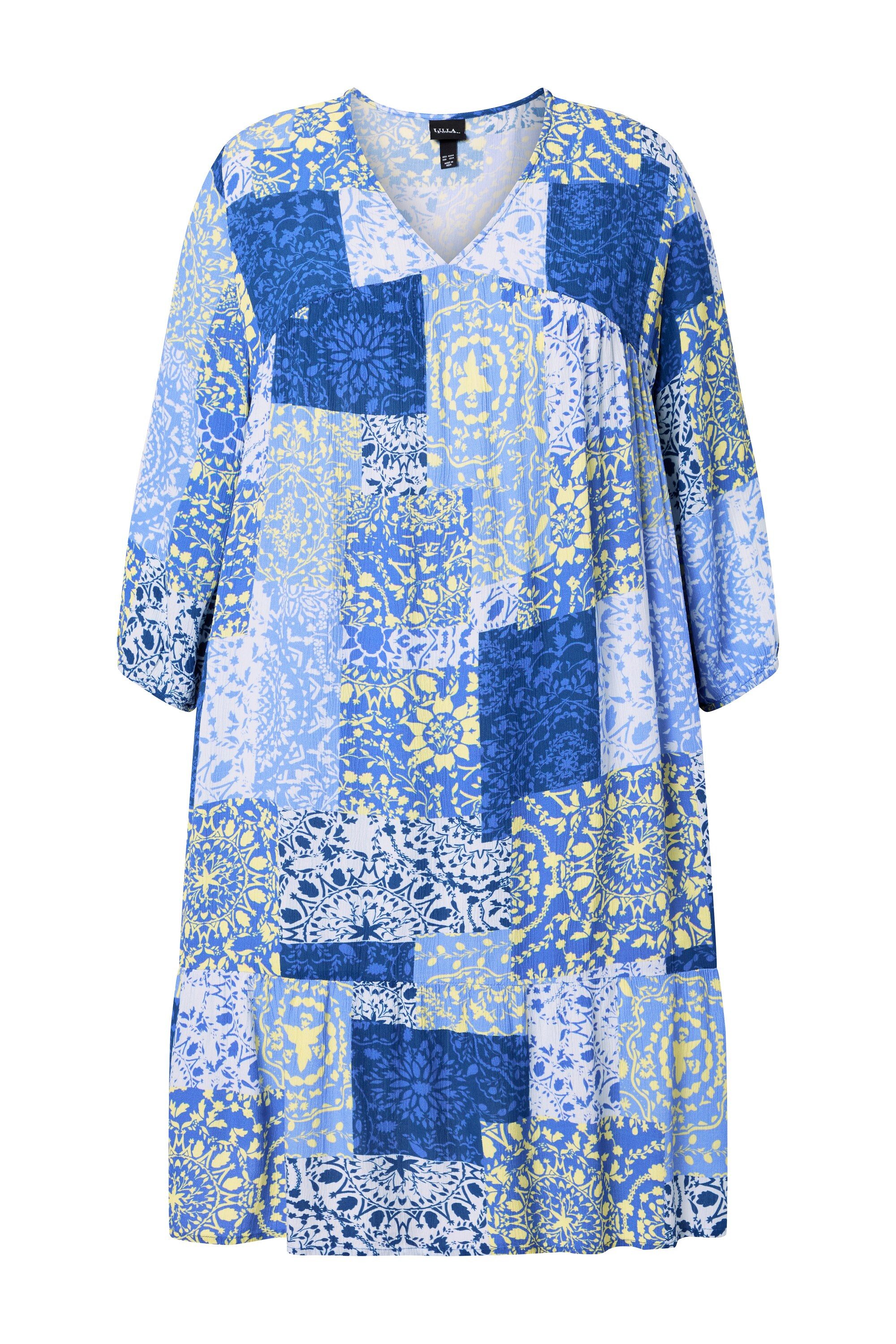 Midikleid Kleid Kachelmuster A-Linie V-Ausschnitt 3/4-Arm