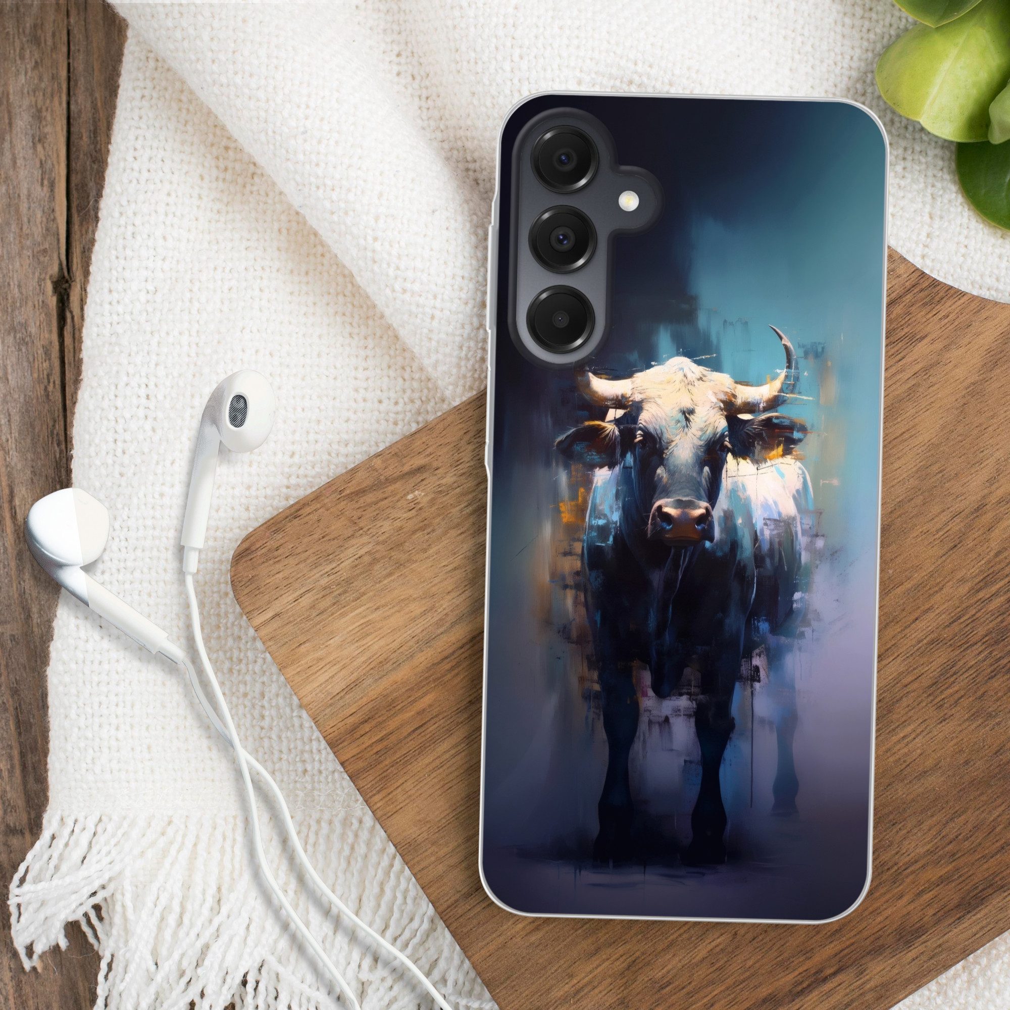MuchoWow Handyhülle für Samsung Galaxy A16 5G Taurus - Schwarz - Abstrakt - Hörner, Phone Case, Silikon, Schutzhülle Dünn