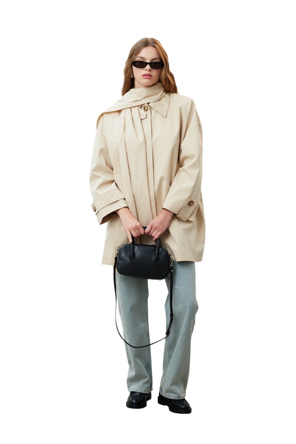 MANUKA Trenchcoat Oversized schwarzer Trenchcoat mit Detail