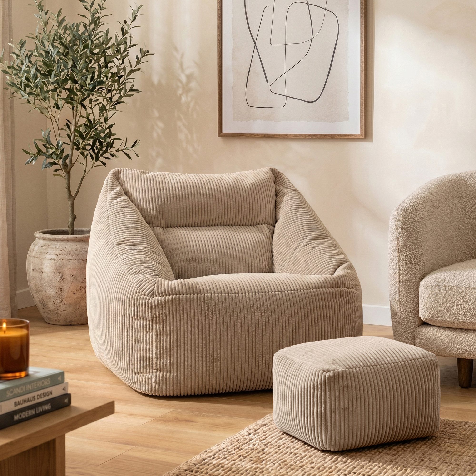 icon Sitzsack Riesen Sessel aus Cord Flauschig „Natalia" mit Hocker (Spar-Set, 1 x Sitzsack-Sessel, 1 x Fußhocker), Sitzsack XXL, Made in Germany, für Erwachsene & Kinder, für Wohnzimmer