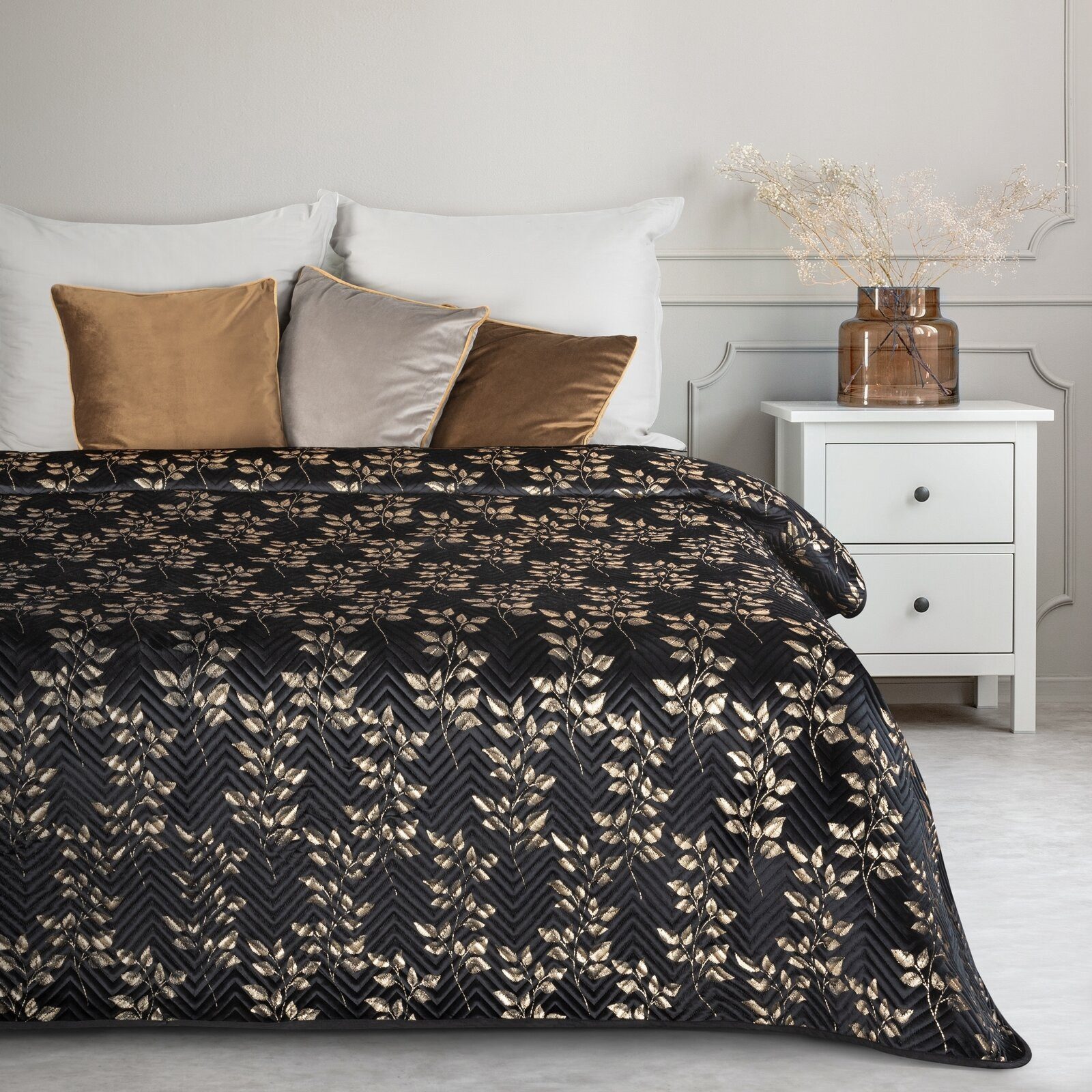 Eurofirany Tagesdecke Glamour Black, Samtdecke Velours günstig online kaufen