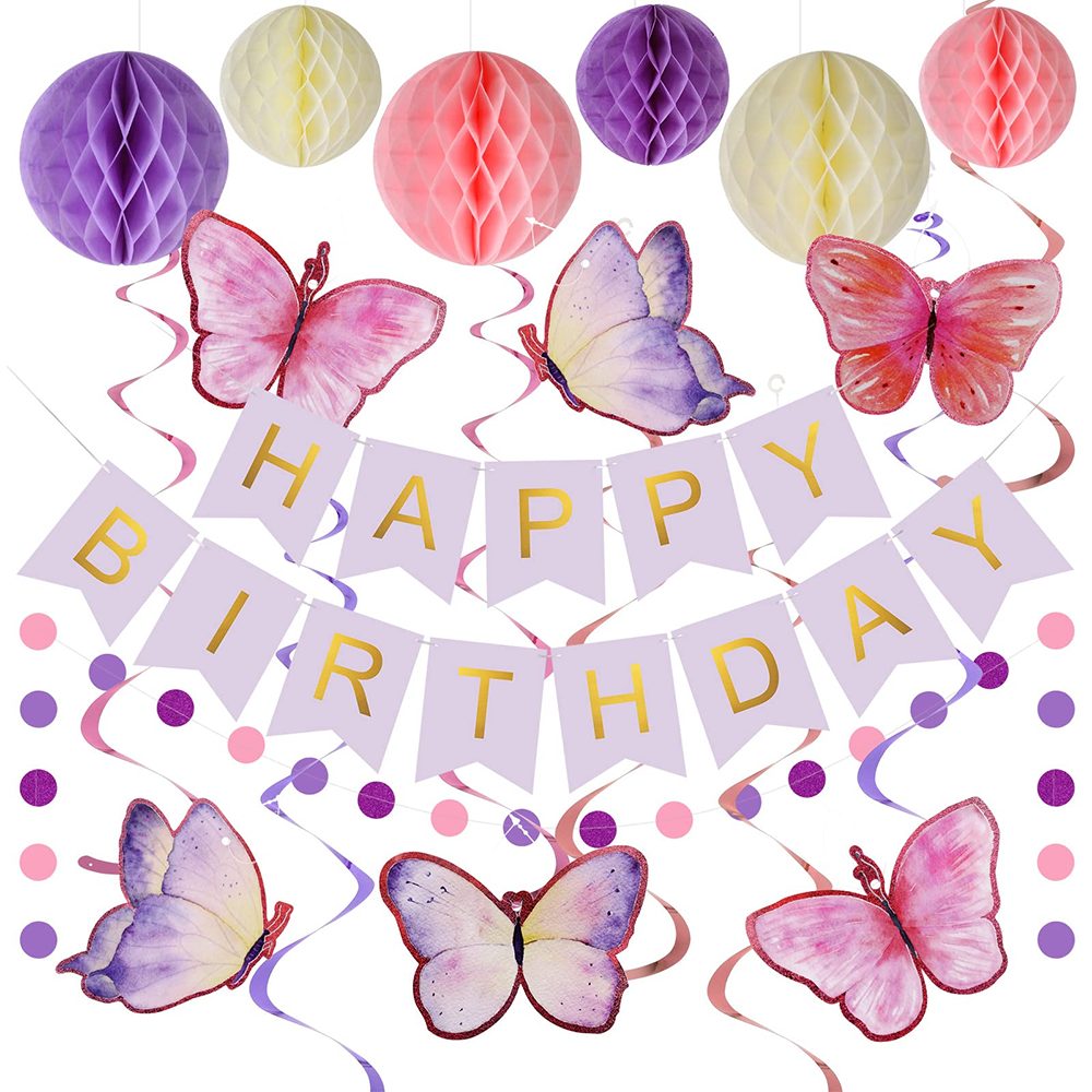 CLTYQ Dekohänger Geburtstagsdeko, Happy Birthday Banner, Party Dekoration (16 St), Happy Birthday Girlande, Wabenbälle,für Geburtstags Party deko