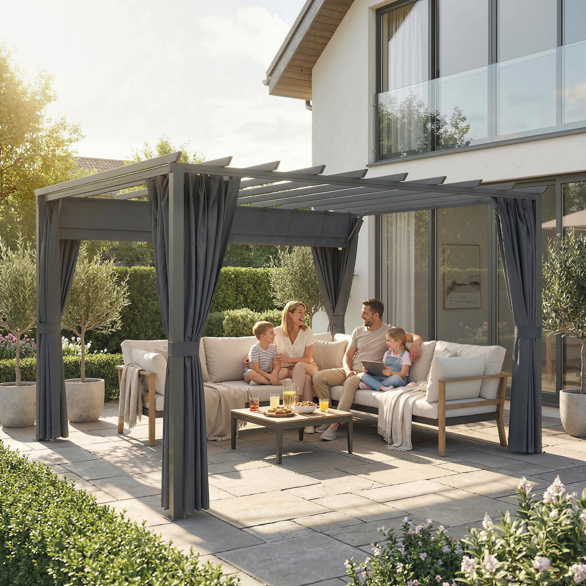 Outsunny Pergola aus Aluminium, mit verstellbares Dach, BxTxH: 293x293x225 cm, (Garten Pavillon, 1-tlg., Terrassenüberdachung), für Terrasse und Garten, Dunkelgrau