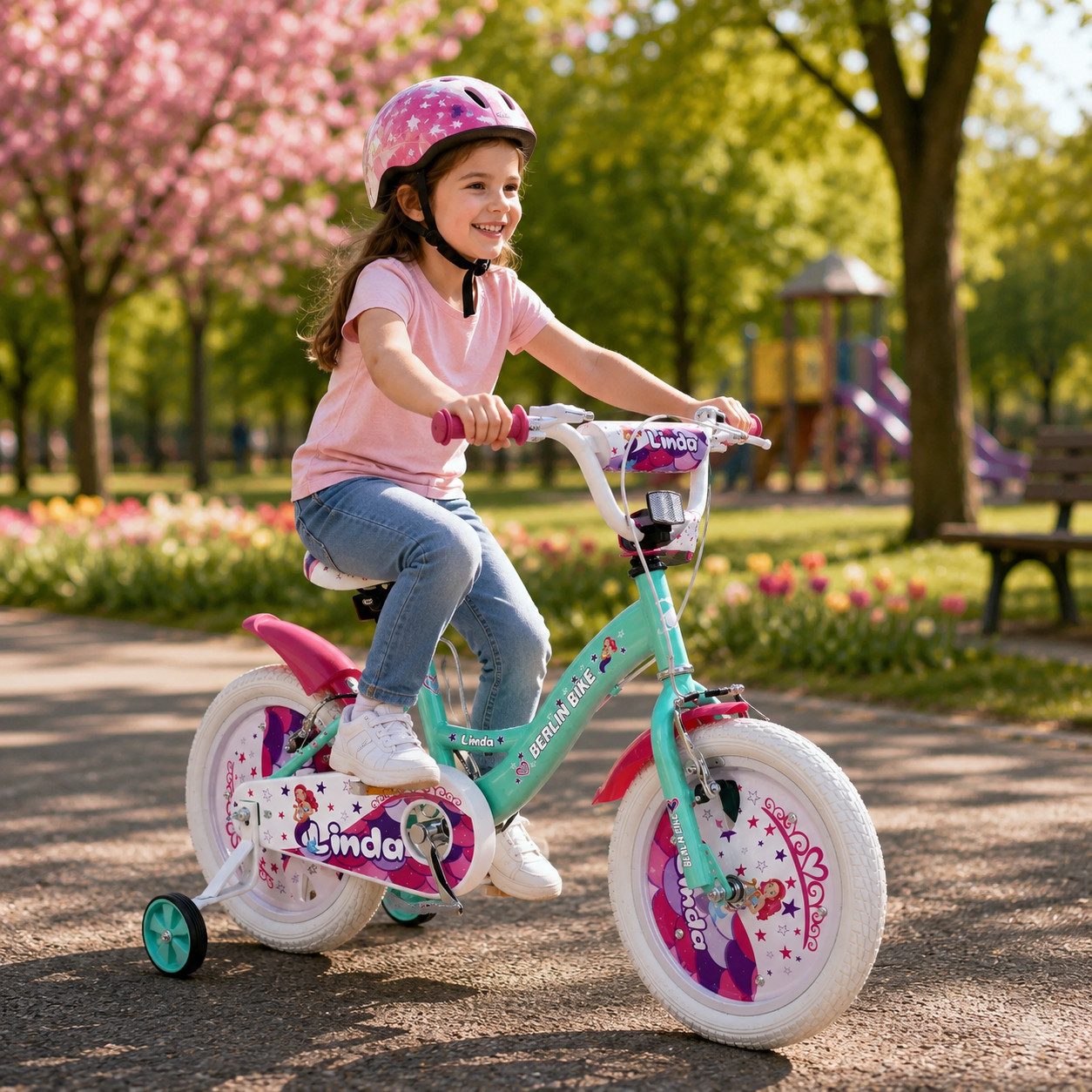 BERLIN BIKE Kinderfahrrad Linda 16 Zoll Fahrrad für Mädchen, 1 Gang, Spielerisch Balance und Motorik fördern