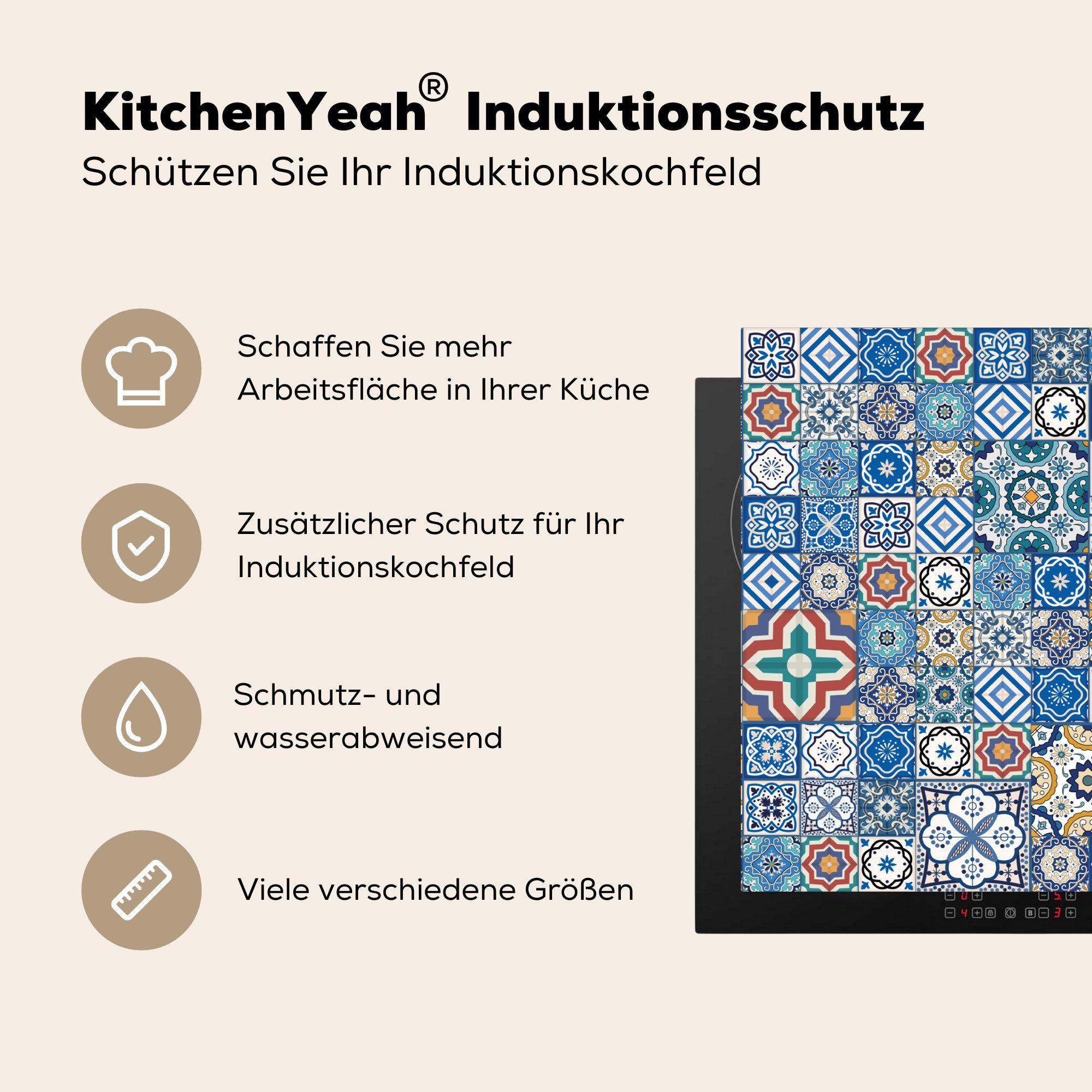 71x52 (1 tlg), Vinyl, MuchoWow Muster Herdblende-/Abdeckplatte Induktionskochfeld Blau die cm, - Formen, Schutz Ceranfeldabdeckung für küche, -
