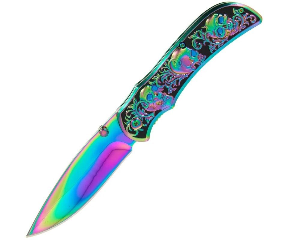 Anglo Arms Taschenmesser Anglo Arms Einhandmesser Totenköpfe Skulls im Rainbow Design, (1 St), mit Hosenclip