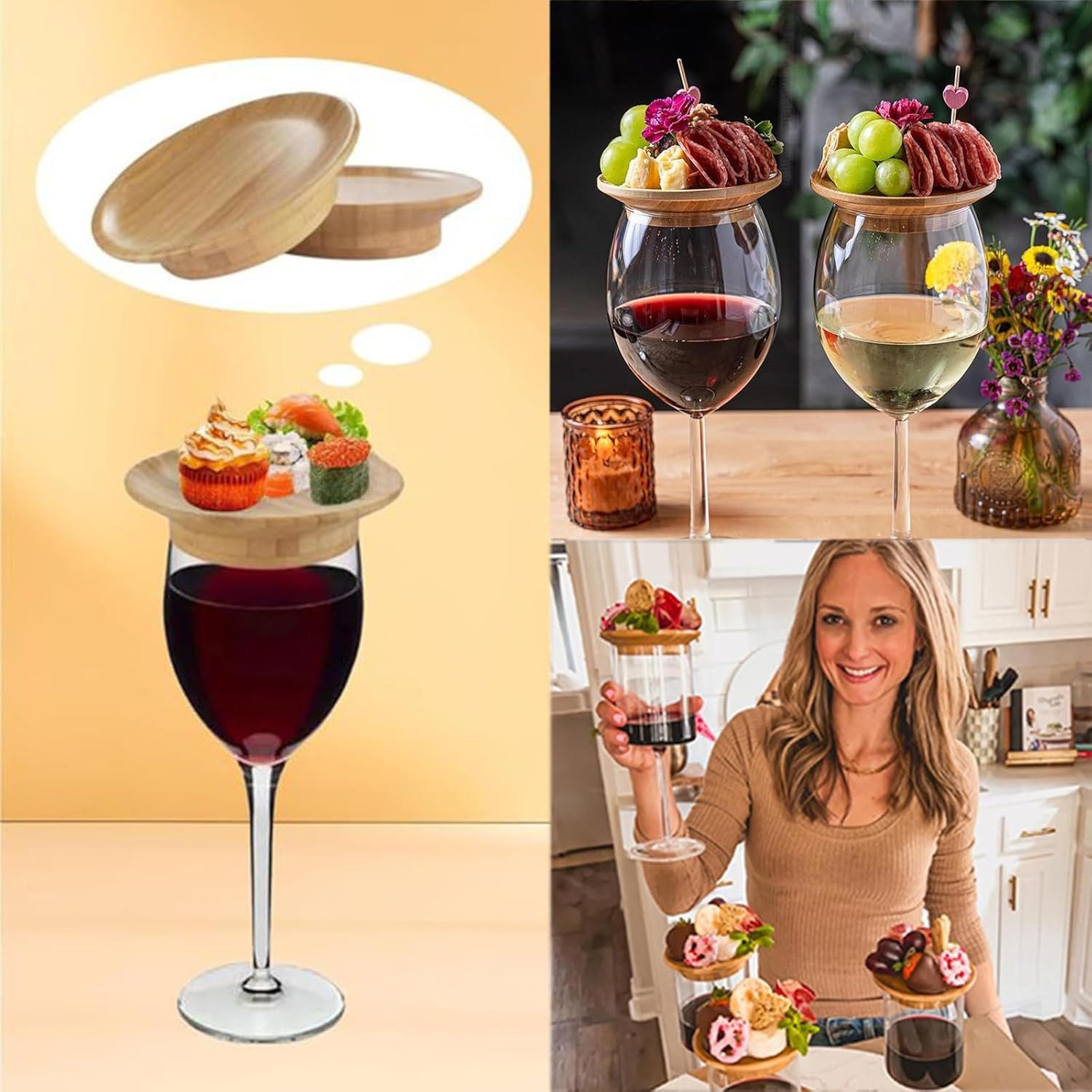 AURIVION Topfdeckel Deckel Weinglas Charcuterie Topper Weinglas Abdeckungen, (Set, 8-tlg., Hölzen, Dessertteller für Desserts), Vorspeisenteller, Weinglas Charcuterie Topper