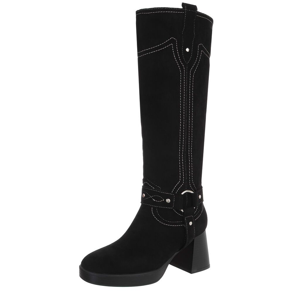 Ital-Design Eleganter Damen-Stiefel mit Blockabsatz und Kontrastnähten High günstig online kaufen