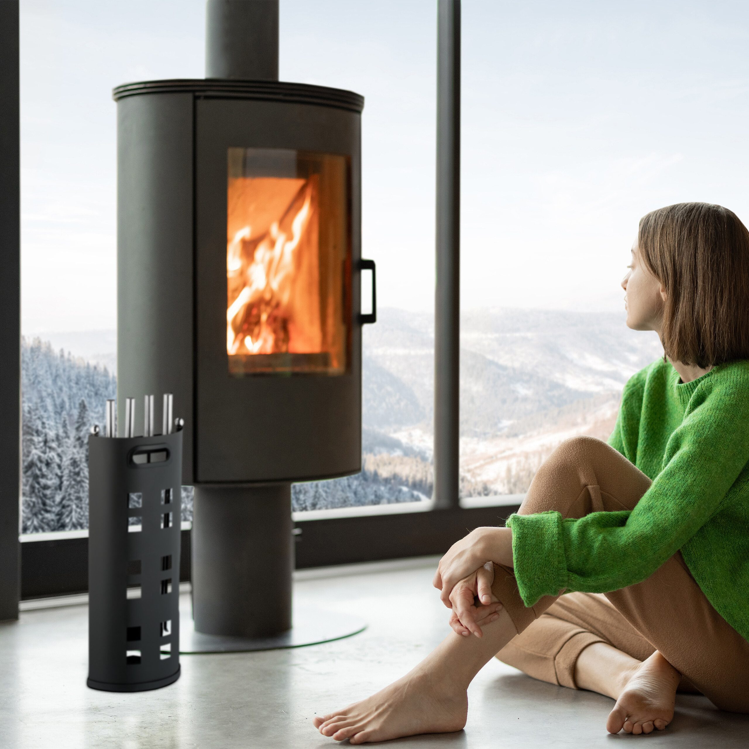 relaxdays Kamingarnitur 5-teiliges Kaminbesteck in Schwarz