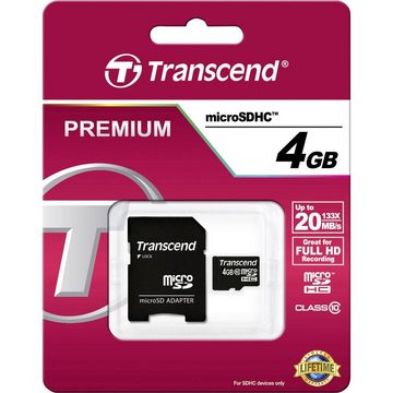Transcend microSDHC Karte 4GB Class 10 mit SD-Adapter Speicherkarte (inkl. SD-Adapter)