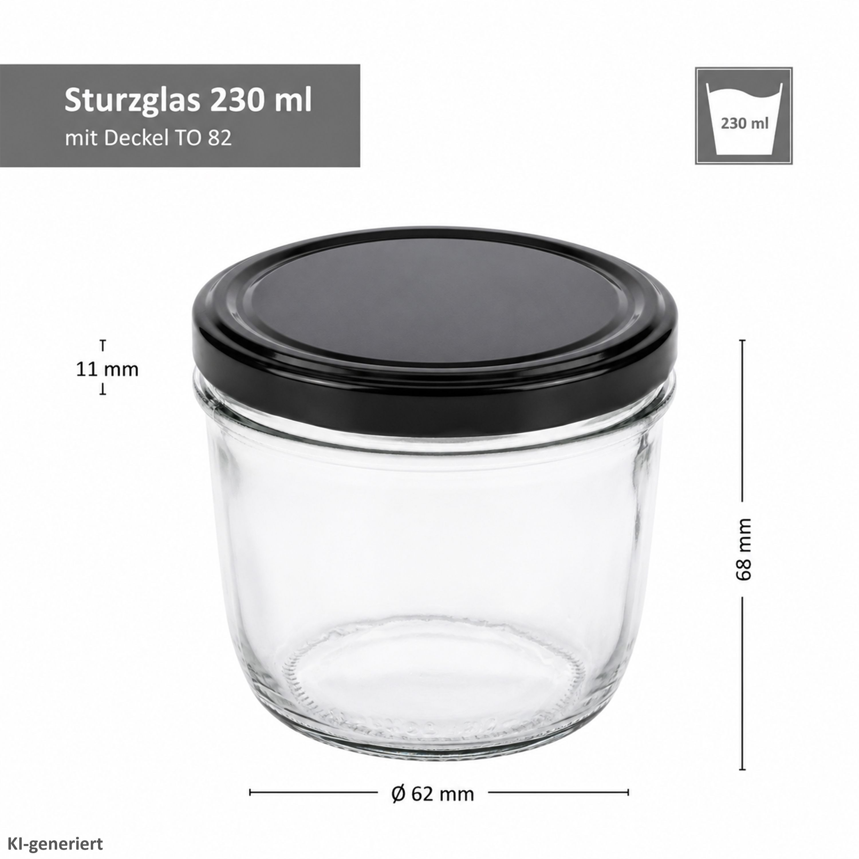 MamboCat Einmachglas 100er Set Sturzglas 230 ml Einmachglas To 82 schwarzer Deckel, Glas – Bild 5 von 5