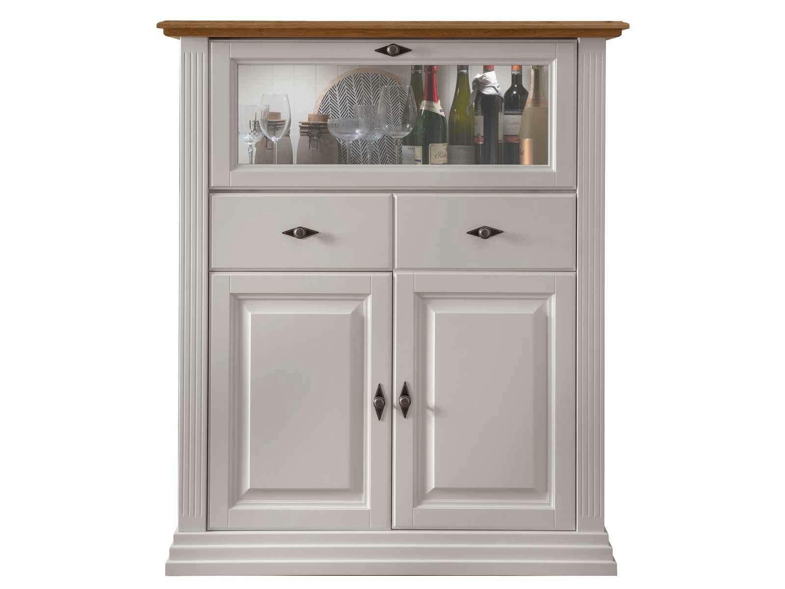 Barschrank Highboard Hochanrichte Barschrank Monza 113x134cm Massivholz weiß