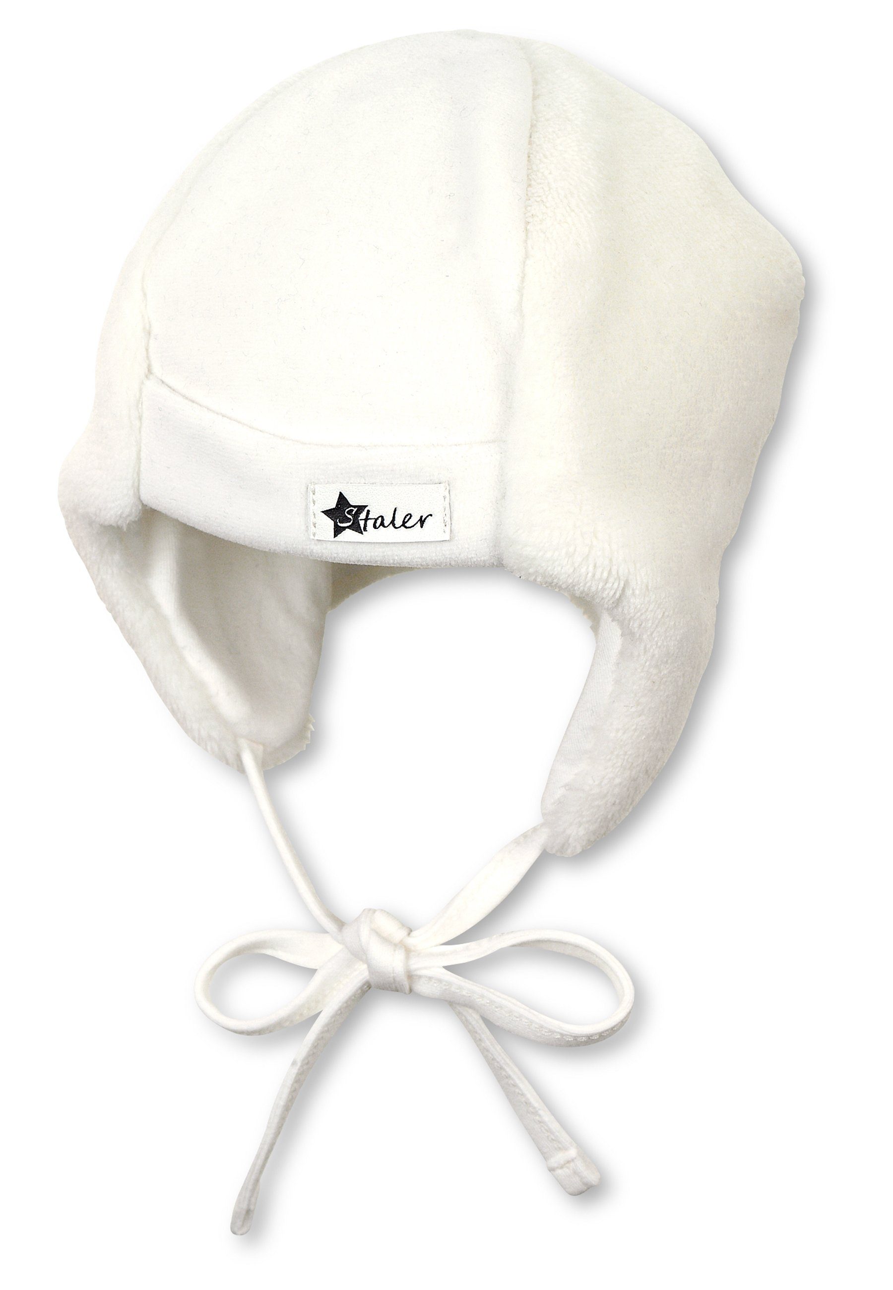 Sterntaler® Schlupfmütze Mütze (1-St., Wintermütze mit Bärchen Motiv, Bindeband und Ohrenschutz) Baby Beanie Mütze aus weichem Teddyflausch unifarben