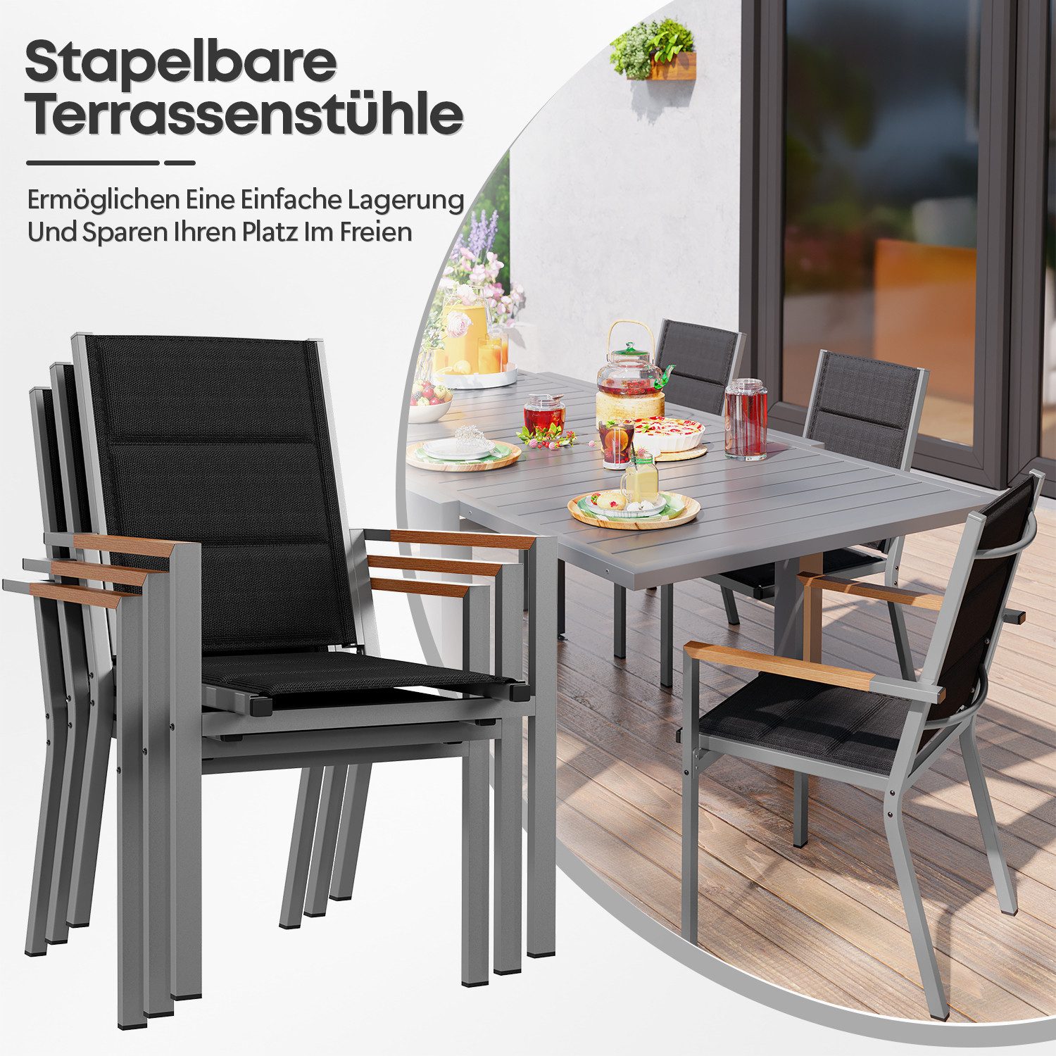 Furnicopia Gartenstuhl Freizeitstühle (2er-Set) Stapelbare Aluminiumstühle, günstig online kaufen