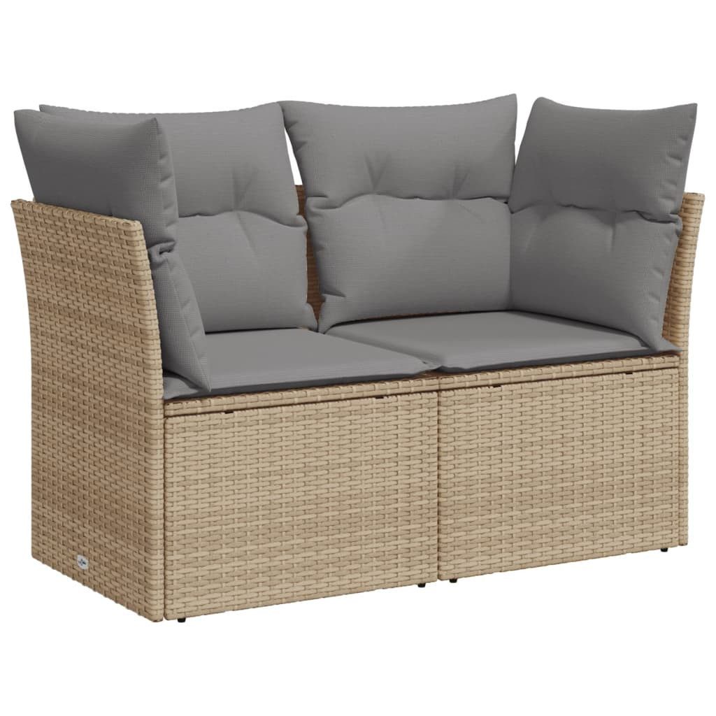 vidaXL Loungesofa Gartensofa mit Kissen 2-Sitzer Beige Poly Rattan, 1 Teile