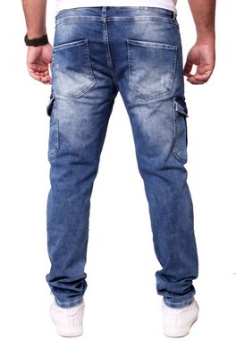 Reslad Stretch-Jeans Reslad Cargohose Jeans Herren Cargo Hose - Sweathose in Jeansoptik Cargo-Hose Stretch Sweatjeans Slim Fit