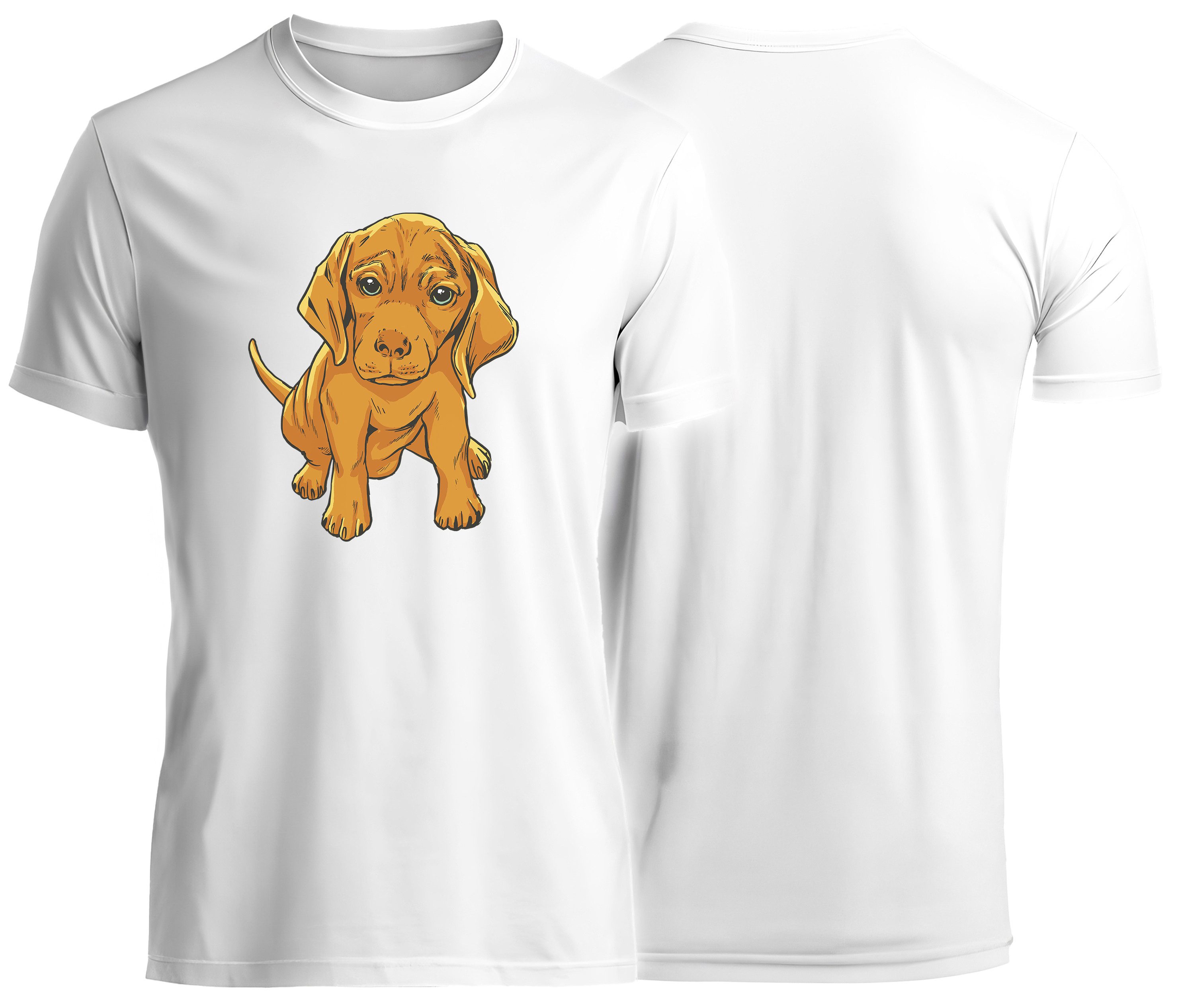 MyDesign24 T-Shirt Hunde print Shirt Welpe Hunde T-Shirt weiss kurzarm Regular Fit i230