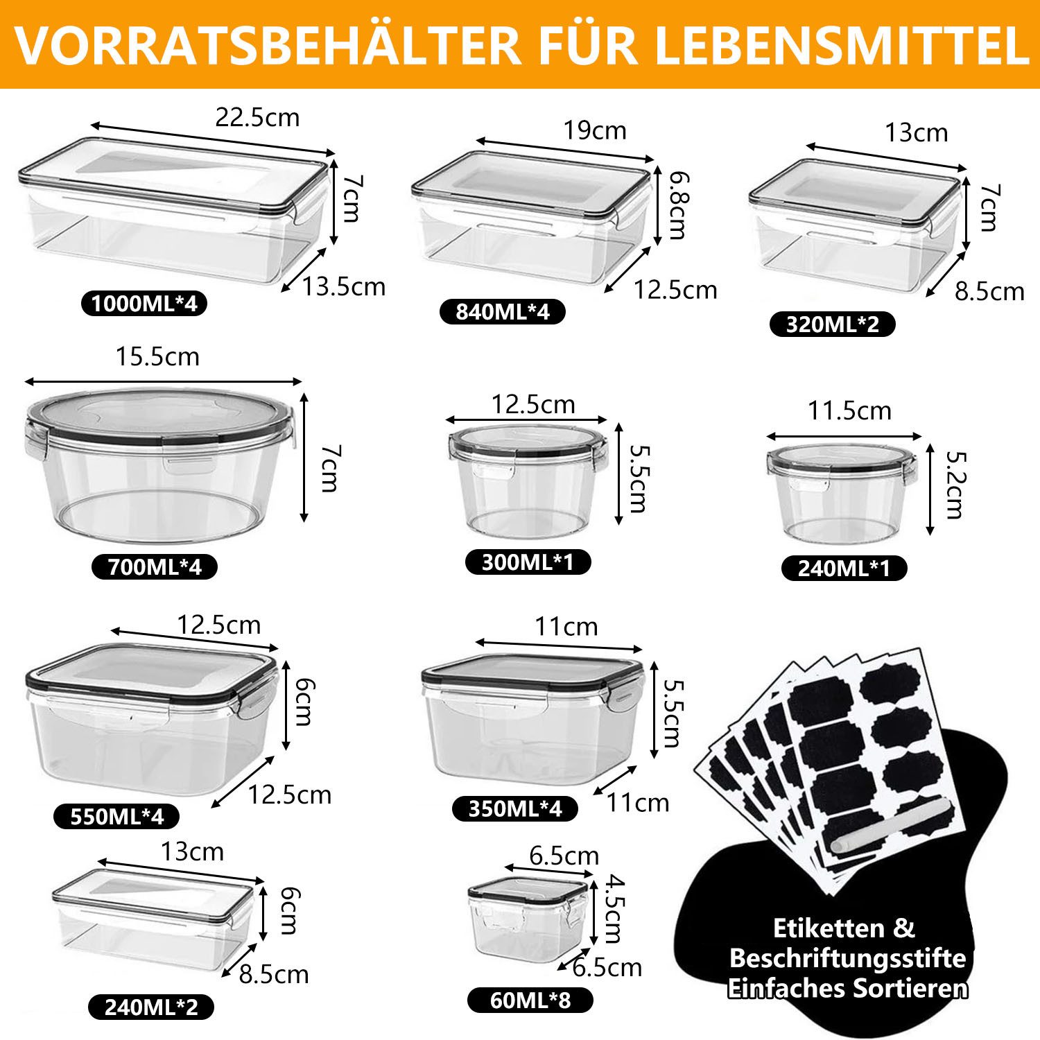 SURFOU Frischhaltedose 34er Dosen Set mit Deckel Vorratsdosen Aufbewahrungbox, Aufbewahrungsbox mit Deckel Küche Food Container Brotdosen Set