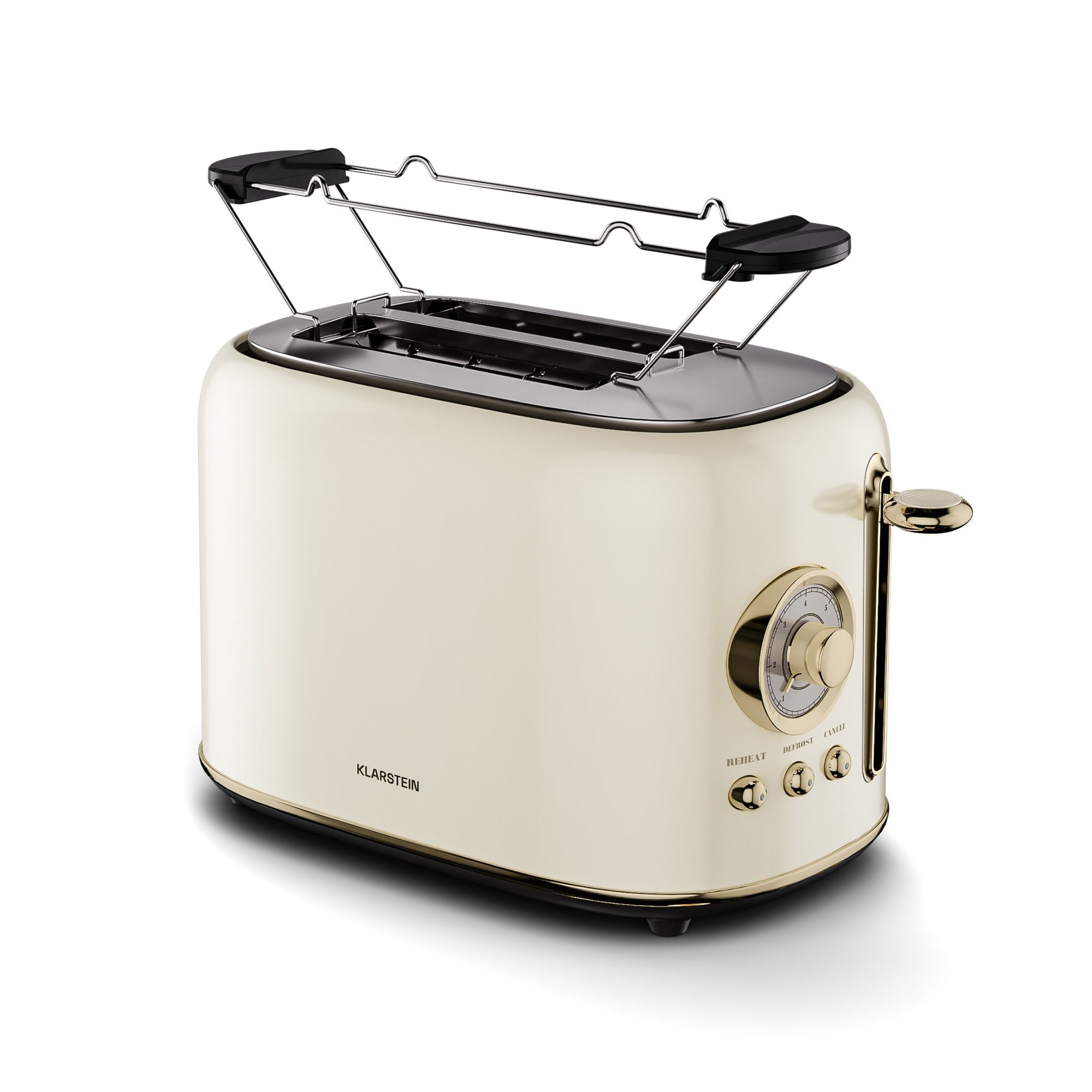 Klarstein Frühstücks-Set Victoria (3-tlg), Toaster mit Brötchenaufsatz 800W Wasserkocher 1,7 L 2200W Creme