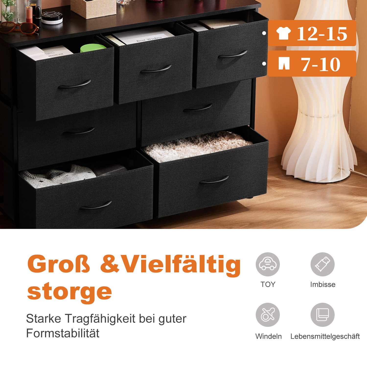 DUMOS Stauraumschrank Kommode mit Stoffschubladen, Stoffkommode für Schlafz günstig online kaufen