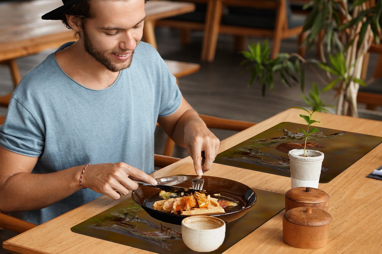 Tischmatten, MuchoWow, Platzset, Platzmatte, Schmutzabweisend Platzdecken, Rotes Herbst, Platzset, (6-St), im Eichhörnchen