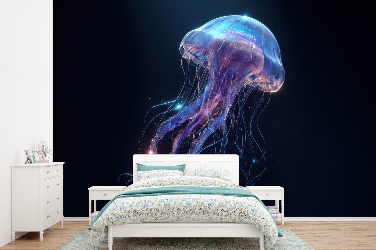 MuchoWow Fototapete Tentakel - Qualle - Lila - Glitzer, Matt, bedruckt, Wallpaper für Wohnzimmer, Schlafzimmer, Vinyl Tapete, 450x300 cm