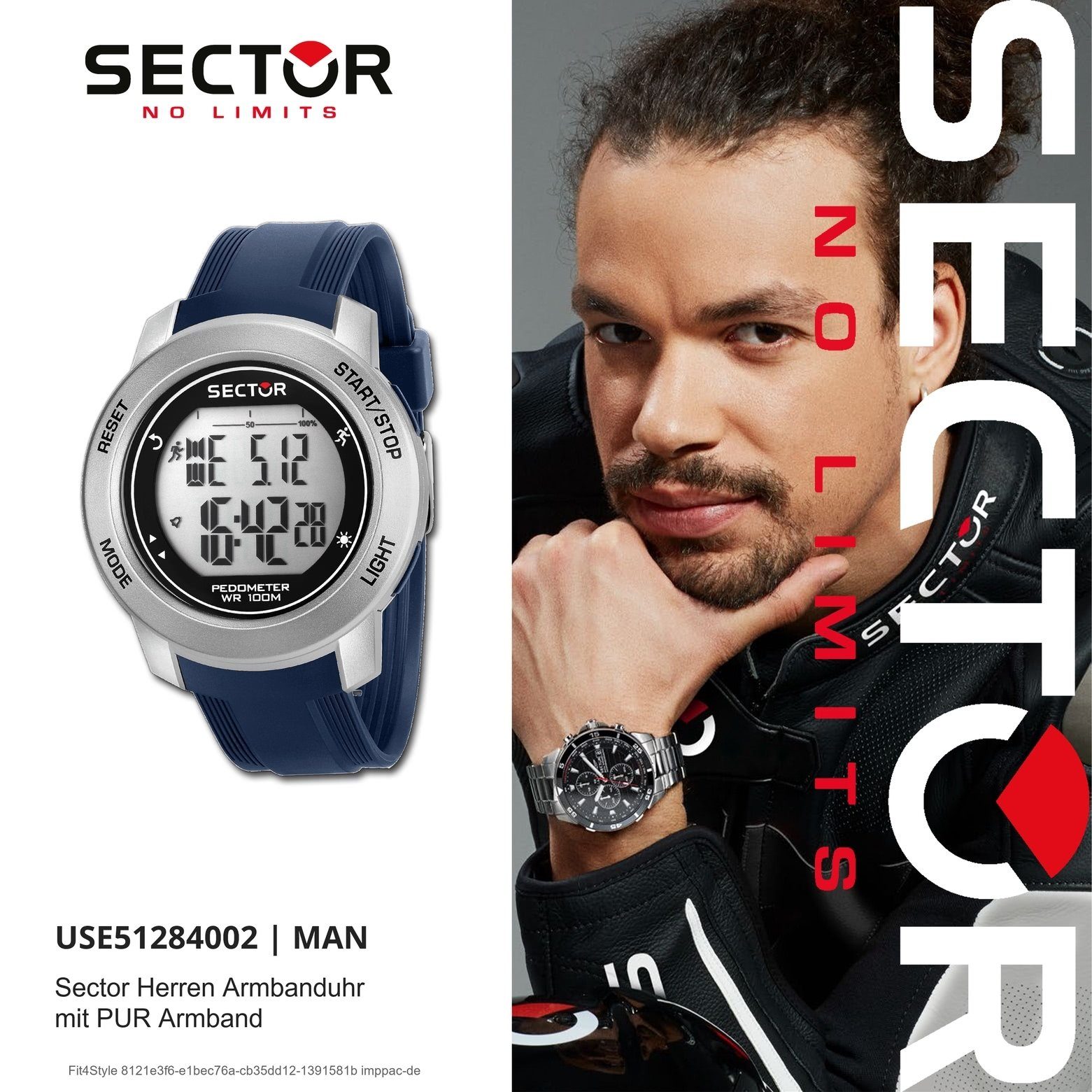 blau, groß Herren Herren Sector Sector Casual Armbanduhr Digitaluhr Armbanduhr eckig, Digital, (43,5x36,5mm), PURarmband