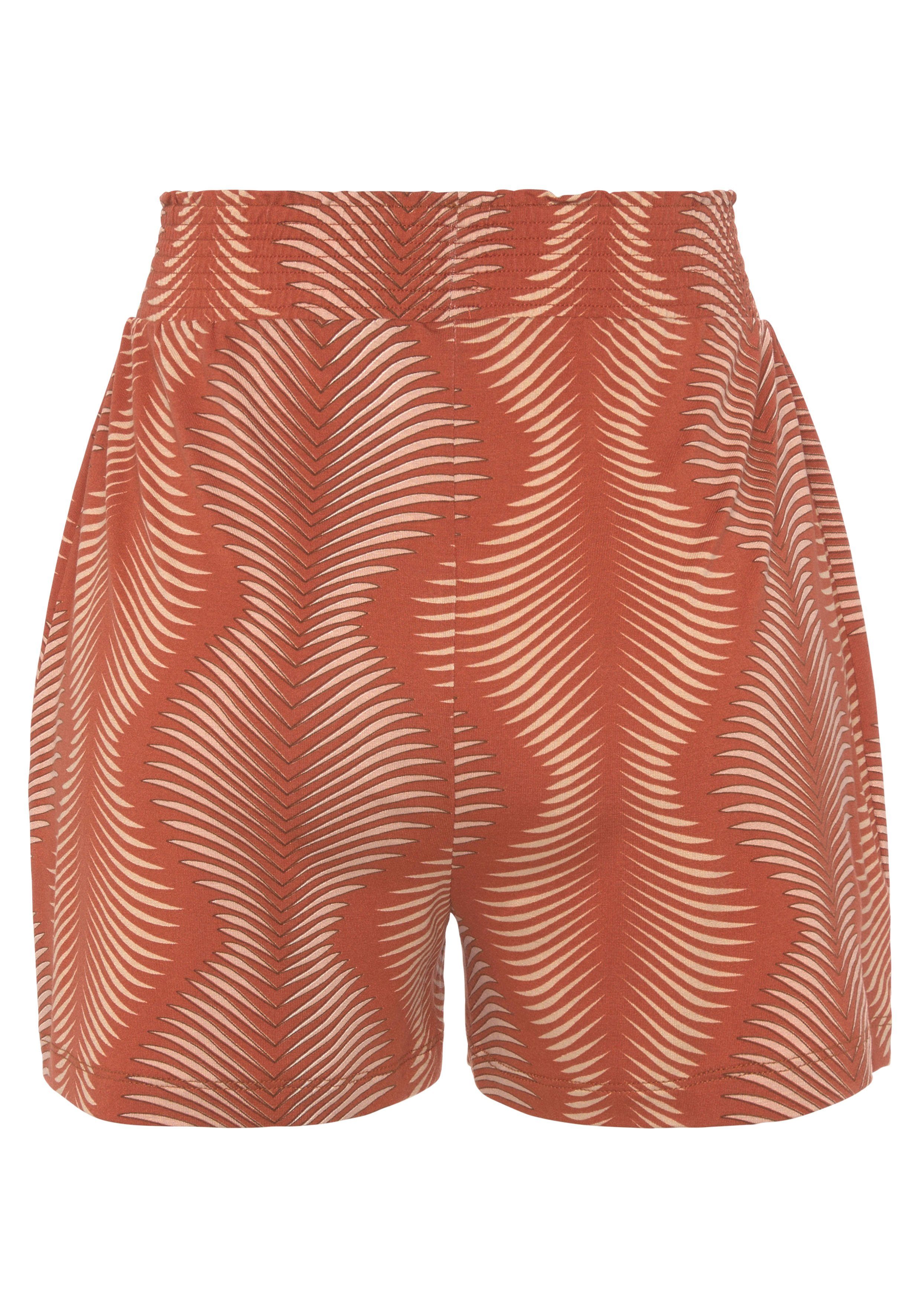 modisch LASCANA hoher mit bedruckt Pyjamashorts Terracotta (1-tlg) Taille