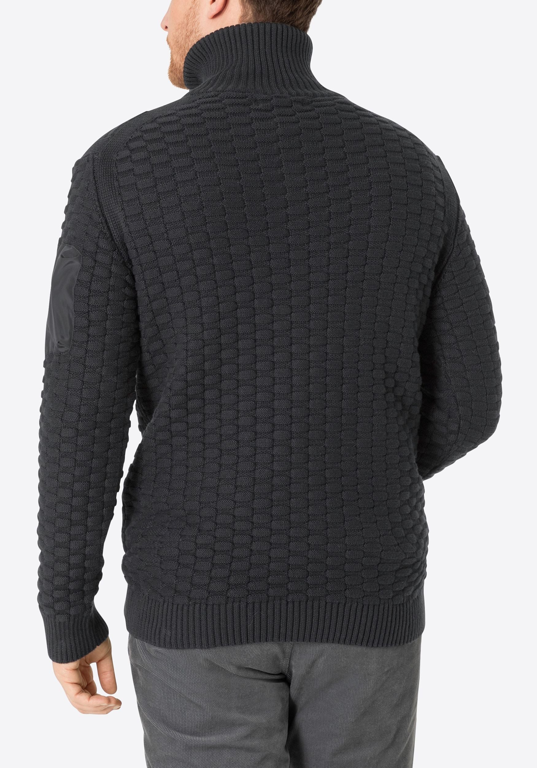 TIMEZONE Strickpullover Strickpullover 3D-Schachbrettmuster Ärmeltasche Heavy Knit Seamans Troyer