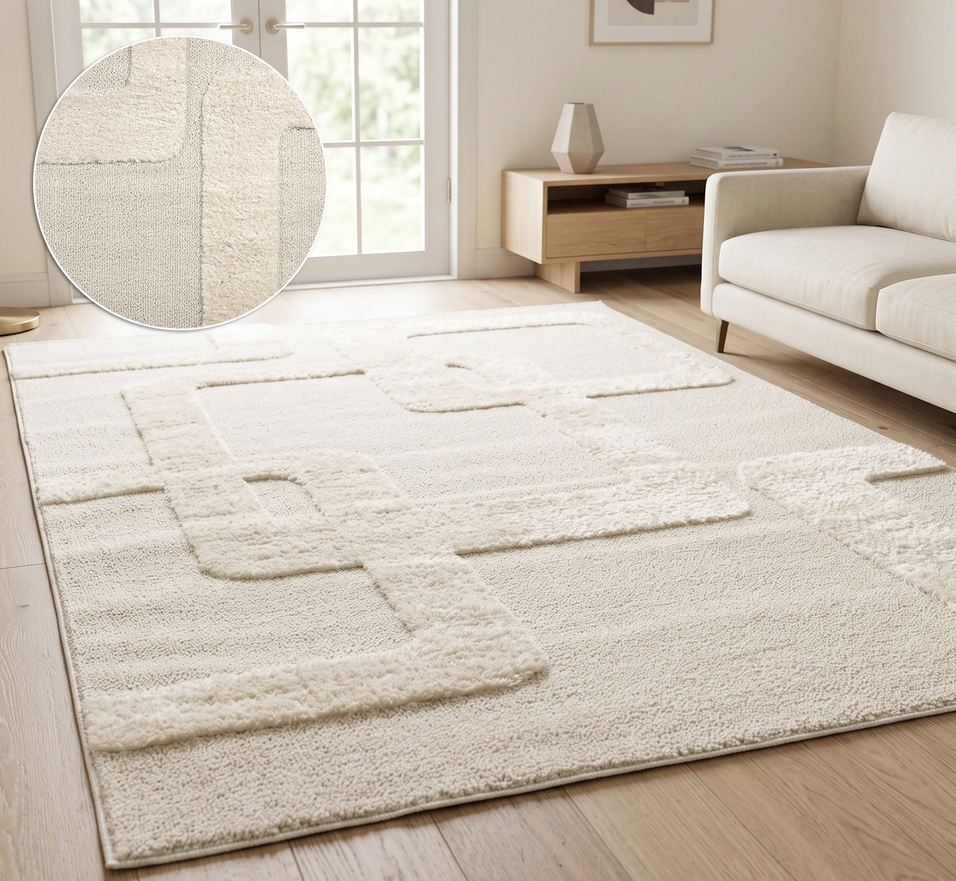 OTTO home Teppich Modea, geometrisches Muster, 3D, rechteckig, Höhe: 20 mm, Ton-in-Ton, Hoch-Tief, weich, Wohnzimmer, Schlafzimmer