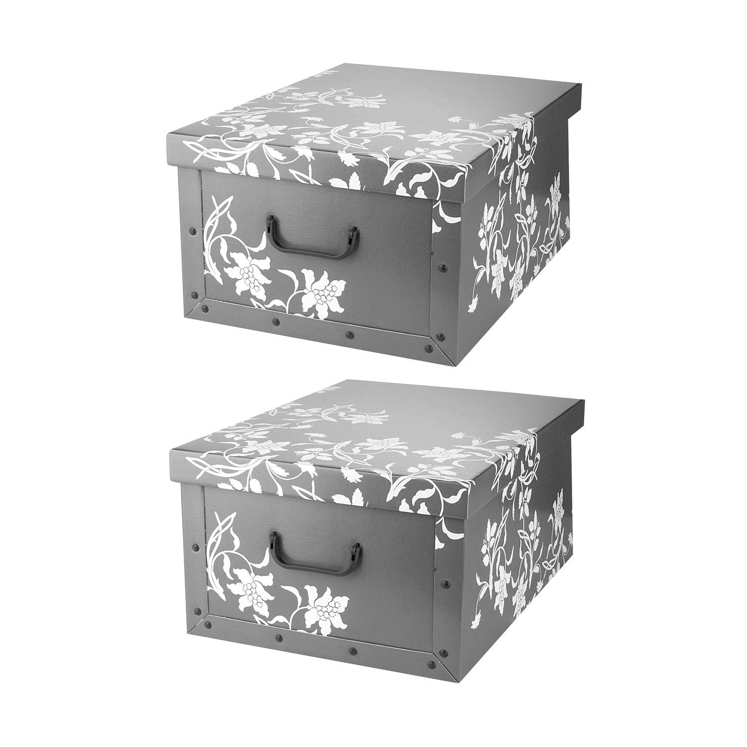 Home4You Aufbewahrungsbox, Grau, Blumenranken in Weiß, recycelter Karton (2 St)