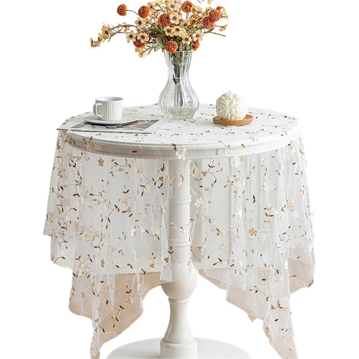 Refttenw Tischdecke Romantische Spitzentischdecke mit Blumenstickerei,Deskt günstig online kaufen