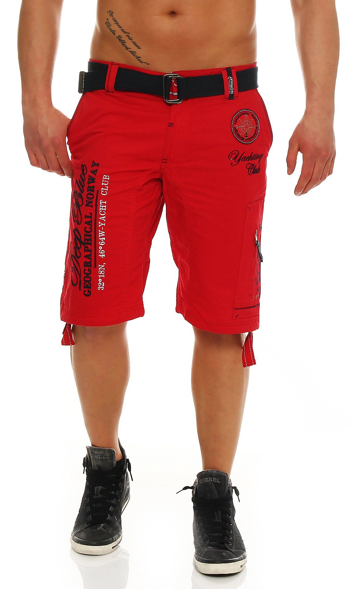 Geographical Norway Cargoshorts Geographical Norway Herren Shorts PALLANCRE (mit abnehmbarem Gürtel) Shorts, kurze Hose, unifarben Rot | Cargoshorts