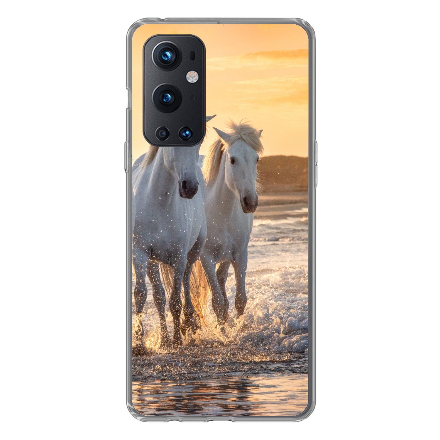MuchoWow Handyhülle für OnePlus 9 Pro Pferde - Wasser - Strand - Tiere, Phone Case, Silikon, Schutzhülle Dünn