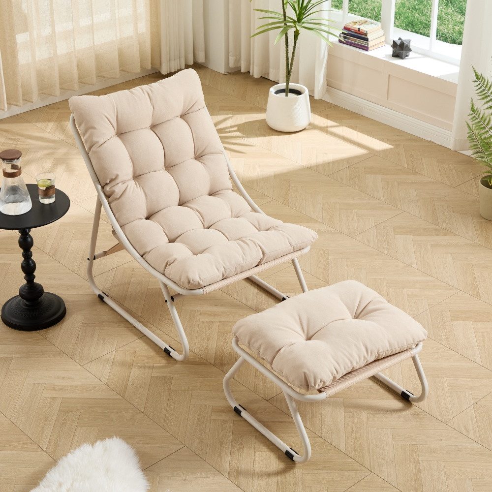 CHICFURN Loungesessel Outdoor-Sessel mit Hocker und weichem Sitzkissen (Packung, 2-St., Ideal für Wohnzimmer, Schlafzimmer oder Lesezimmer), Gestell & Kissen in Beige