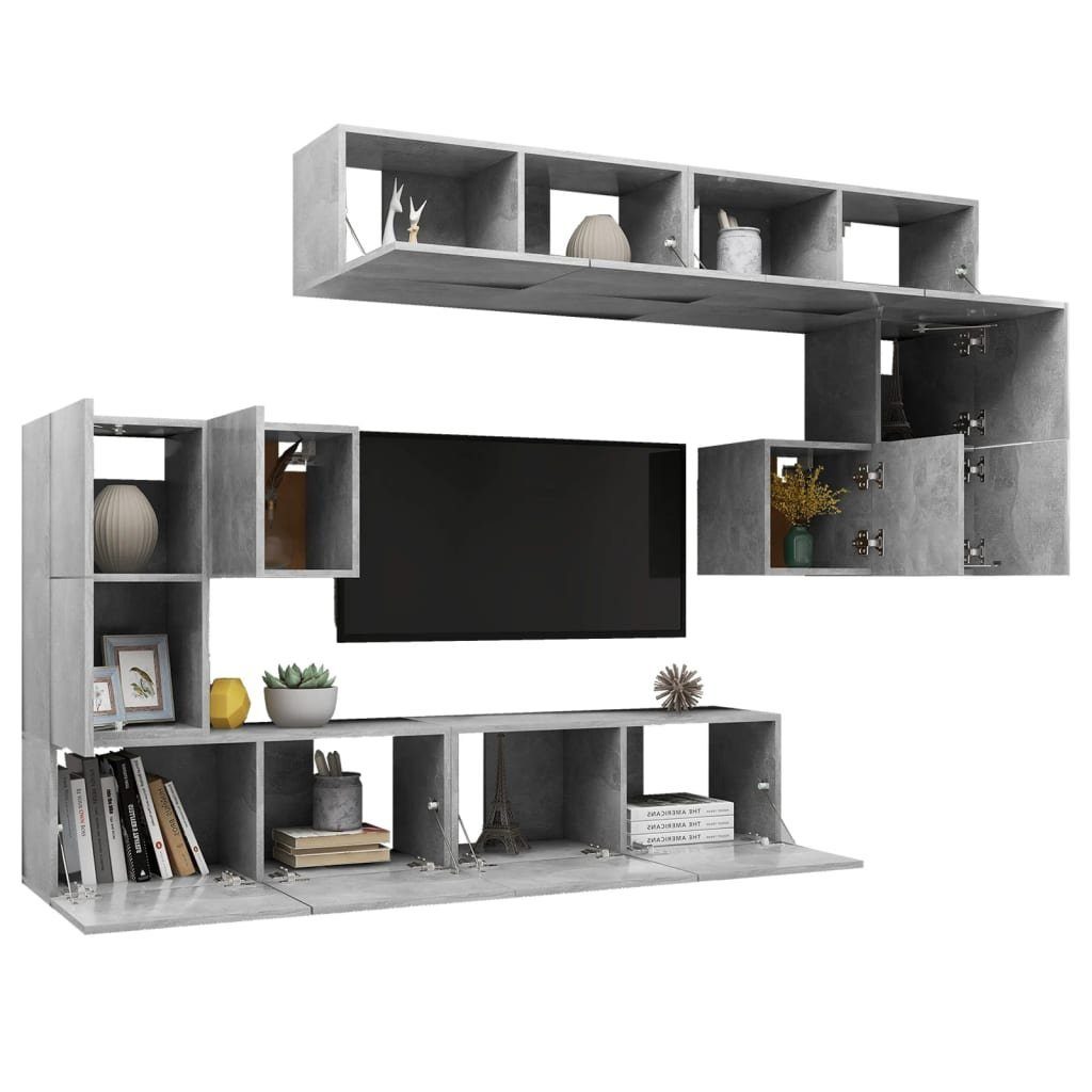 TV-Schrank-Set TV-Schrank Holzwerkstoff Betongrau 8-tlg. furnicato