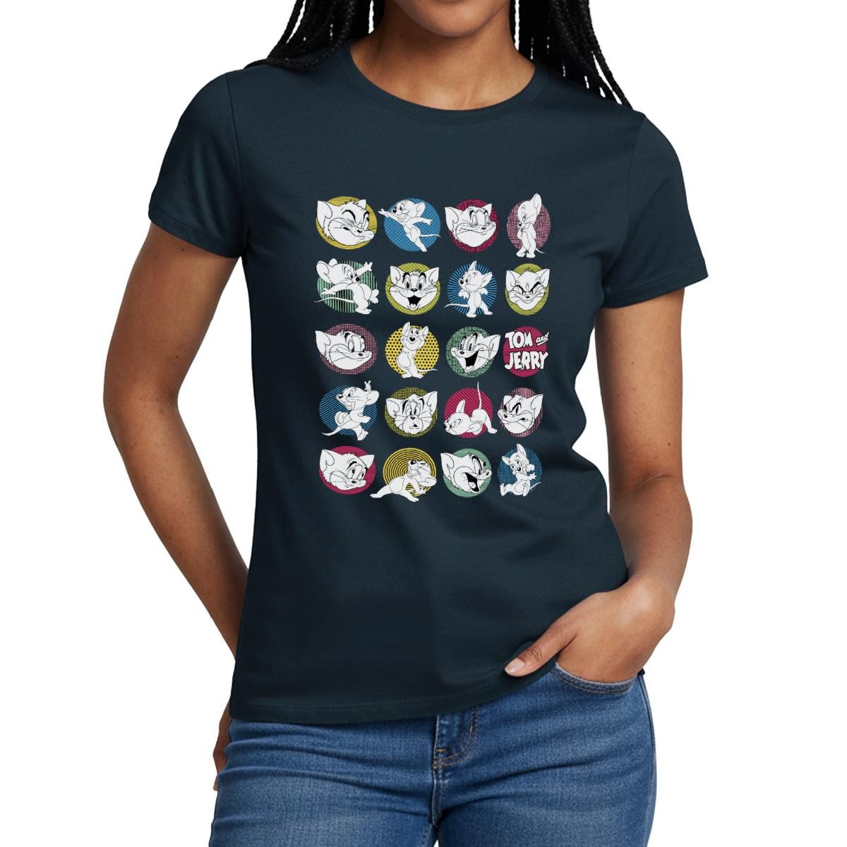 Spreadshirt T-Shirt Tom Und Jerry Ikonische Ausdrücke Frauen T-Shirt (1-tlg) Slim Fit, fällt klein aus