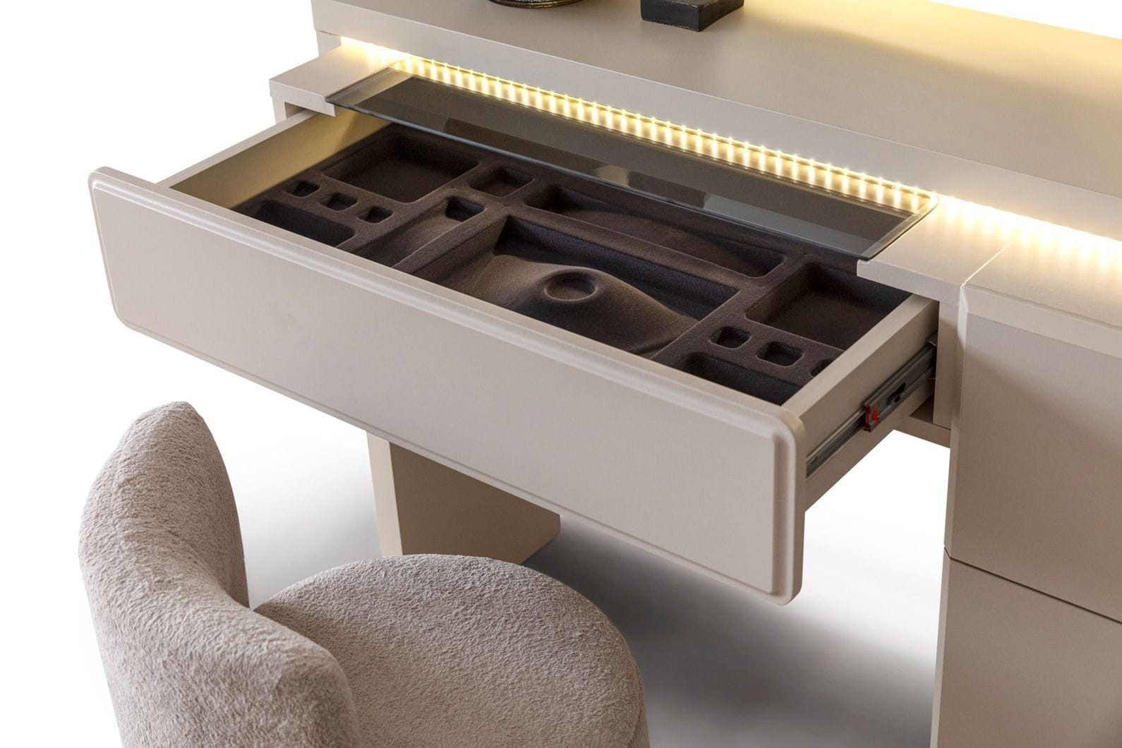 JVmoebel Schminktisch Moderner LED Frisiertisch Spiegel Beige Elegante Stilvoll Schminktisch, Made in Europa – Bild 3 von 4
