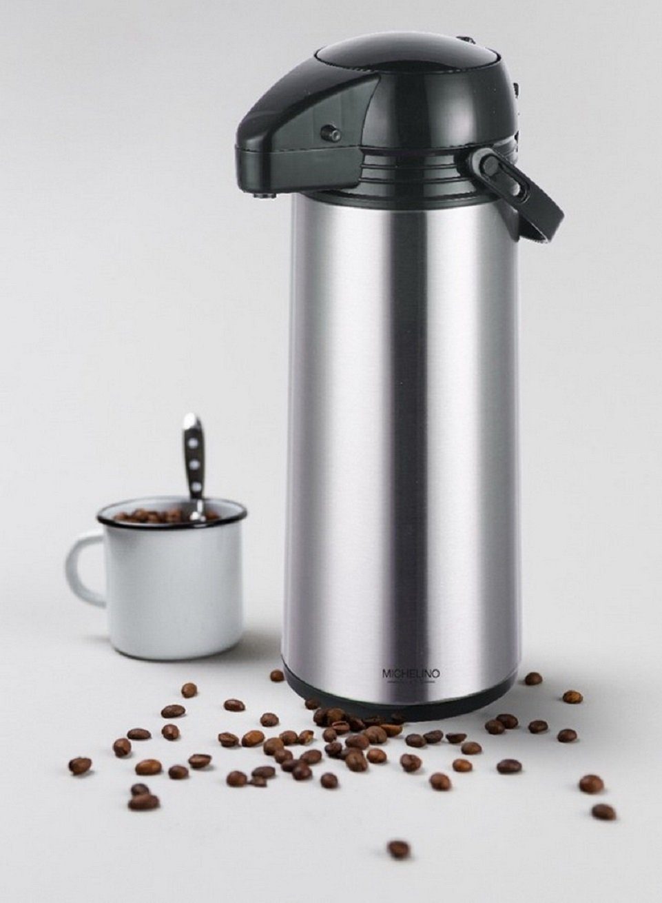 Michelino Pump-Isolierkanne Getränkespender Thermokanne Isolierkanne Pumpkanne, 1,9 l, mit Tragegriff