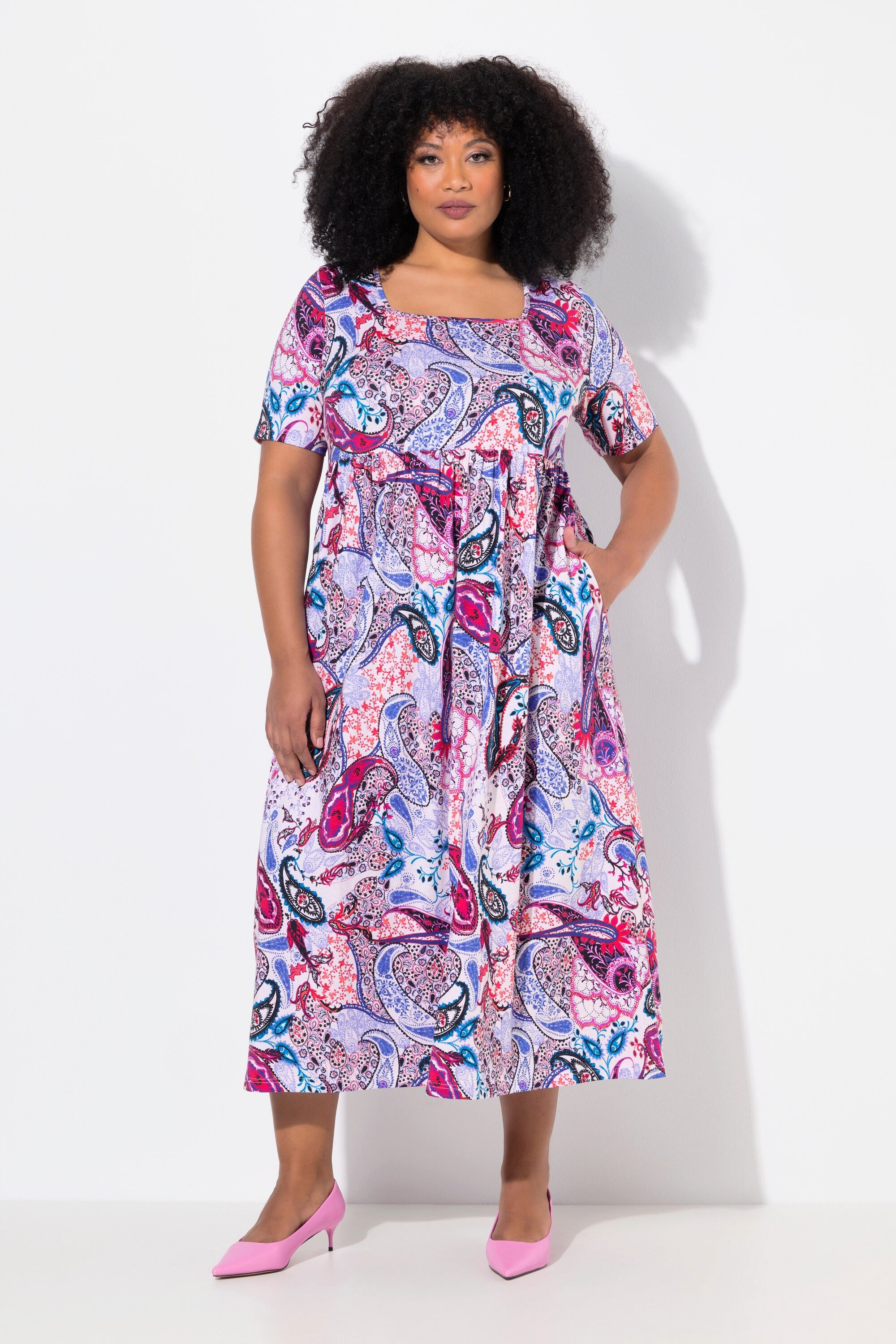 Ulla Popken Maxikleid Maxikleid A-Linie Carree-Ausschnitt günstig online kaufen