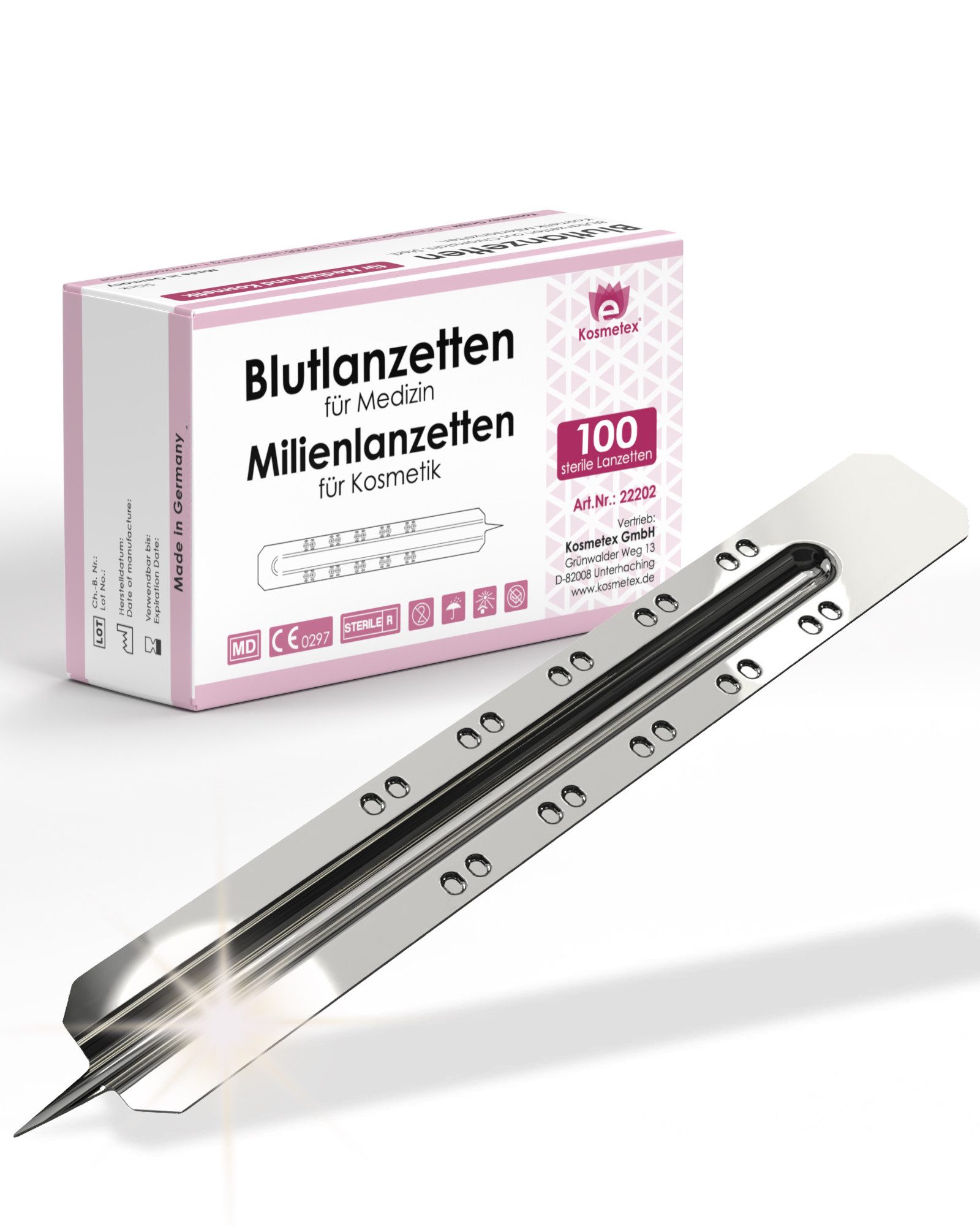 Kosmetex Rasierklingen 100x Einweglanzette, Lanzette, sterile Kosmetex Blutlanzette