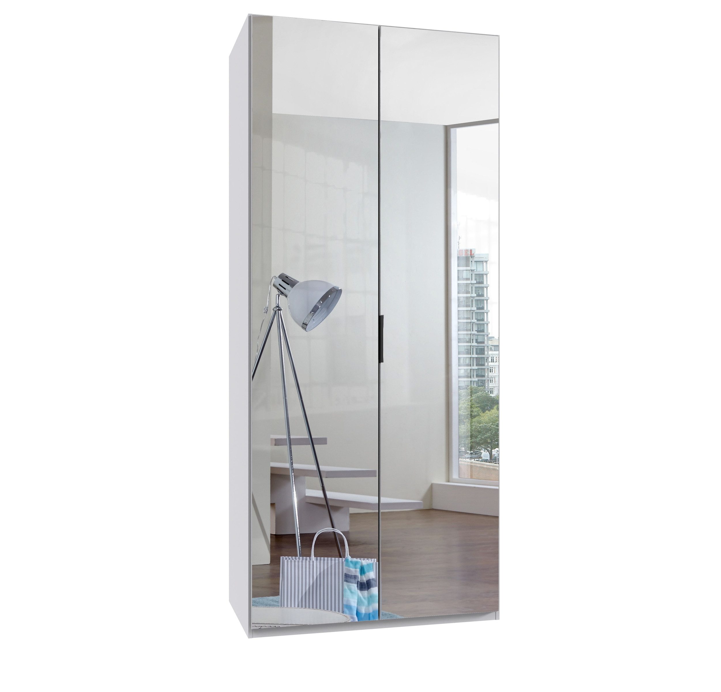 freiraum Falttürenschrank OXFORD in WEISS mit Spiegel - 100x236x58cm (BxHxT)