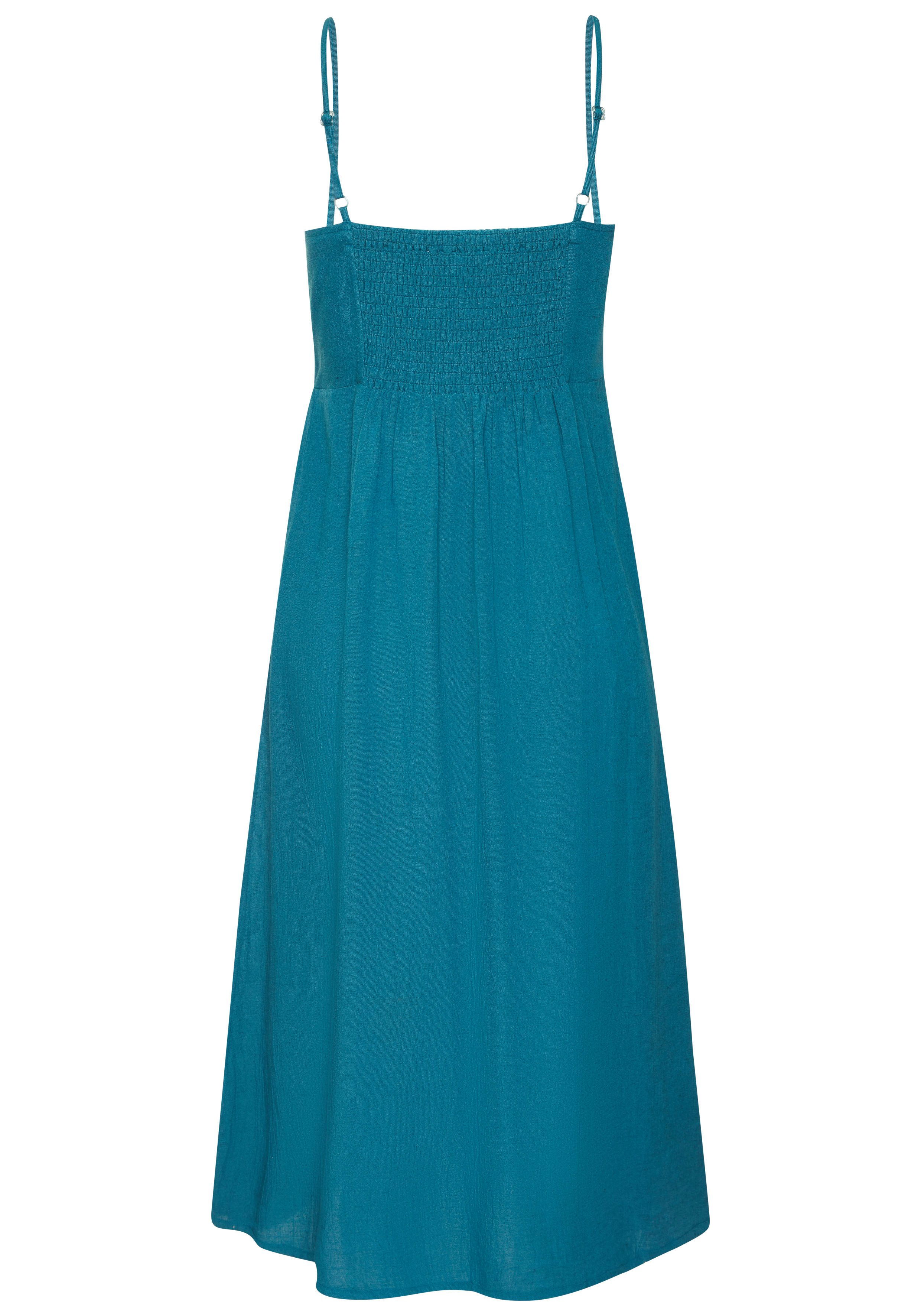 LASCANA Sommerkleid aus Leinenmix mit Baumwolle elegantes Midikleid, Strandkleid, Spaghettikleid, Leinenkleid