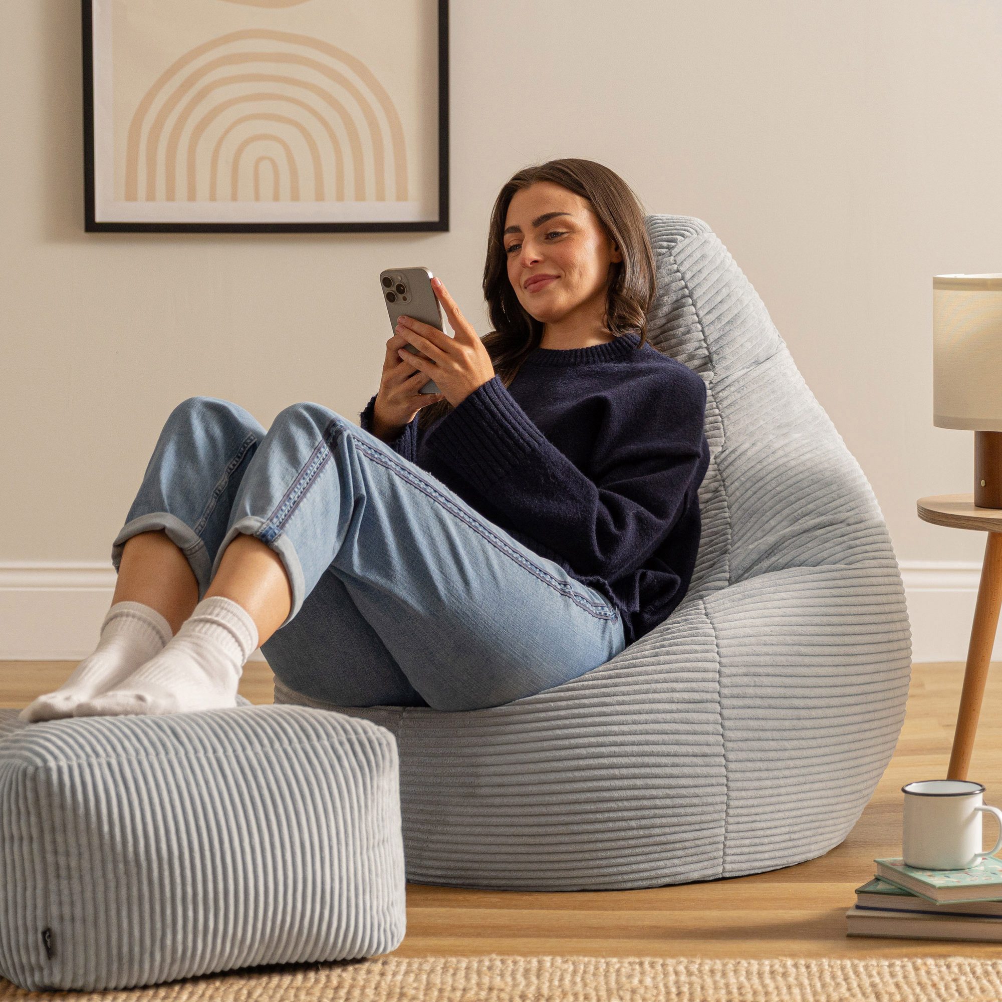 icon Sitzsack Sessel mit Rückenlehne aus Cord „Dalton“ mit Hocker (Spar-Set, 1 x Sitzsack, 1 x Fußhocker), Sitzsack XXL, Gaming Sitzsack, Made in Germany, Erwachsene & Kinder