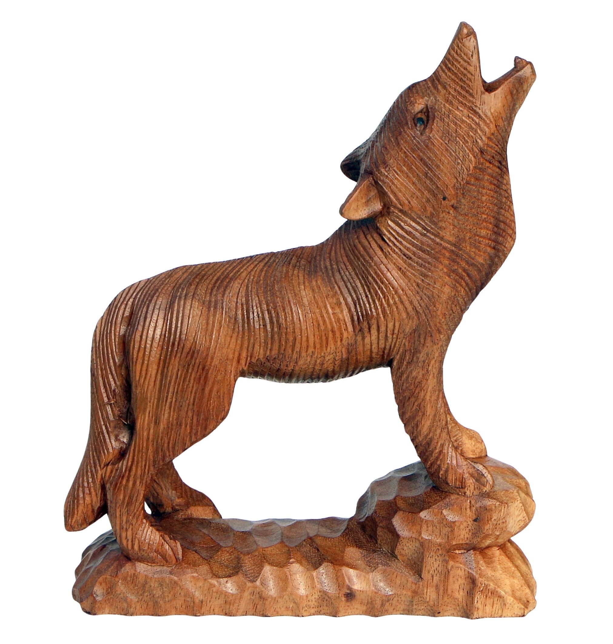 Wogeka Tierfigur heulender Wolf Holz Figur Tier Dekoration Statue – Bild 3 von 5