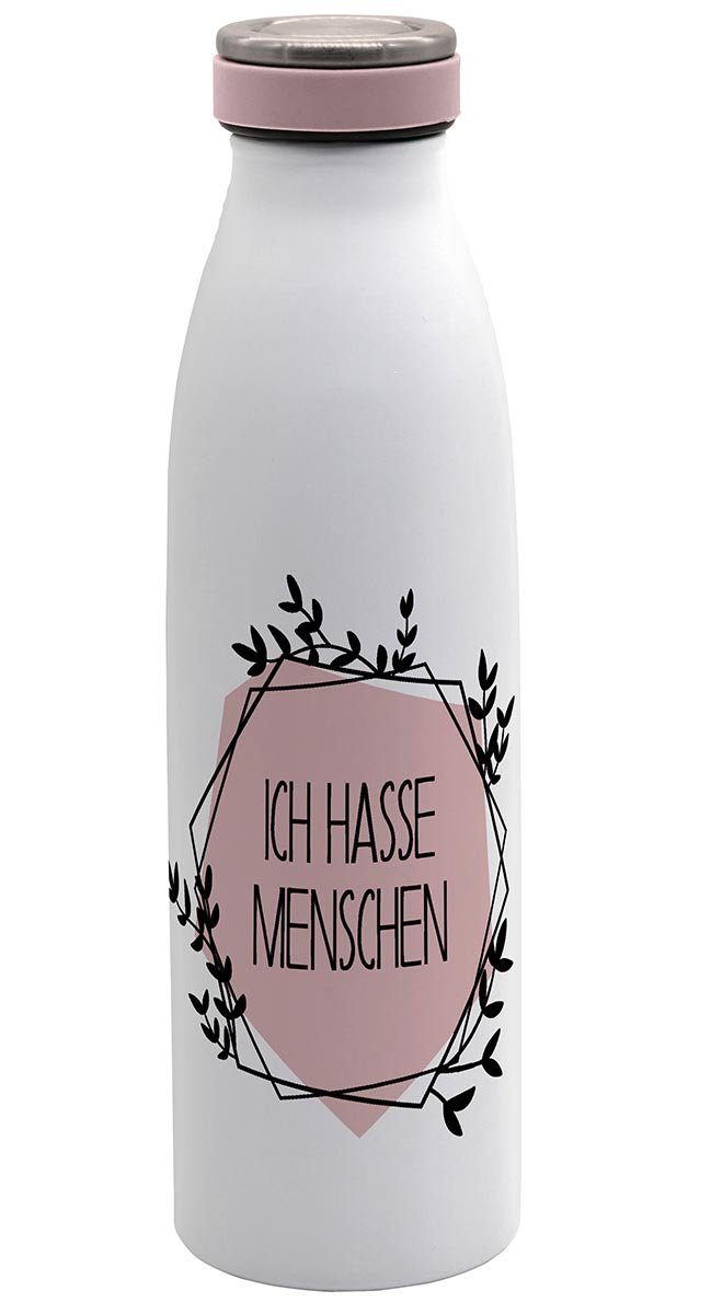 Geda Labels GmbH Isolierflasche Ich hasse Menschen, Weiß, 500 ml, doppelwandig, vakuum isoliert